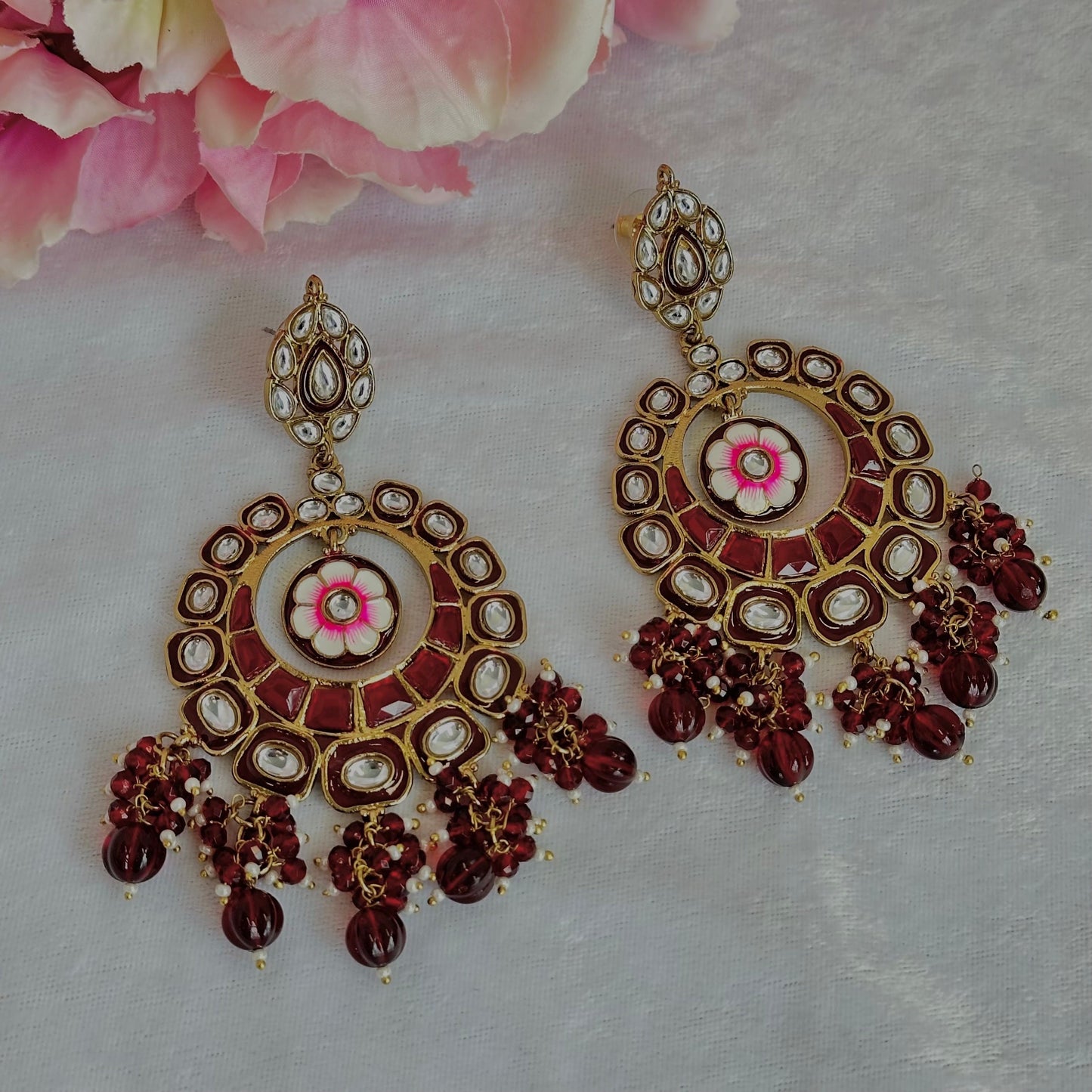 Large Earrings - Deep Maroon/ Hand Painted Indian Earring/Indian/ Pakistani Style/Gift for women