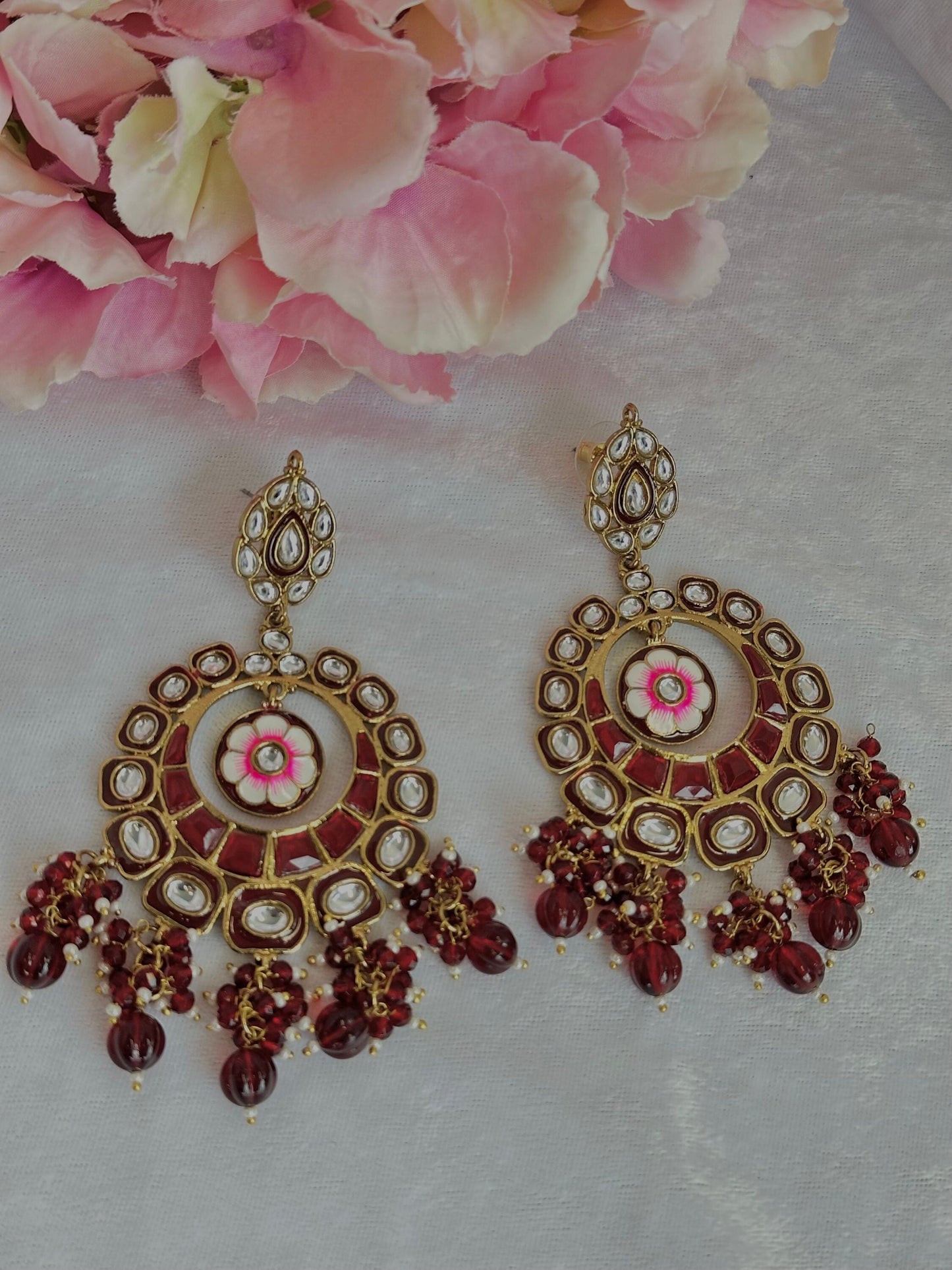 Large Earrings - Deep Maroon/ Hand Painted Indian Earring/Indian/ Pakistani Style/Gift for women