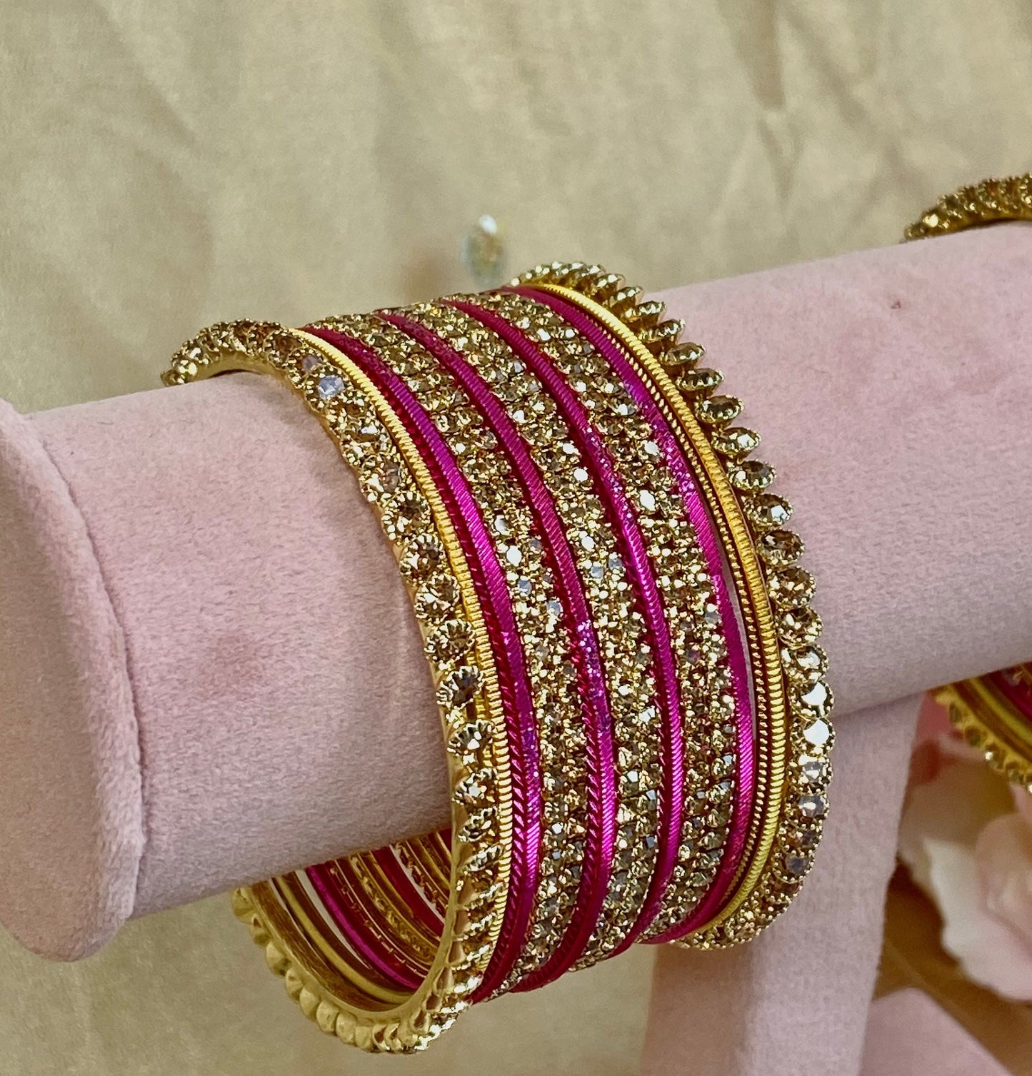 Mini Hot Pink/Golden Bangle Set/Indian/ Pakistani/Jewelley/ Fashion Bracelet/small bangle/ wedding party/Gift for women