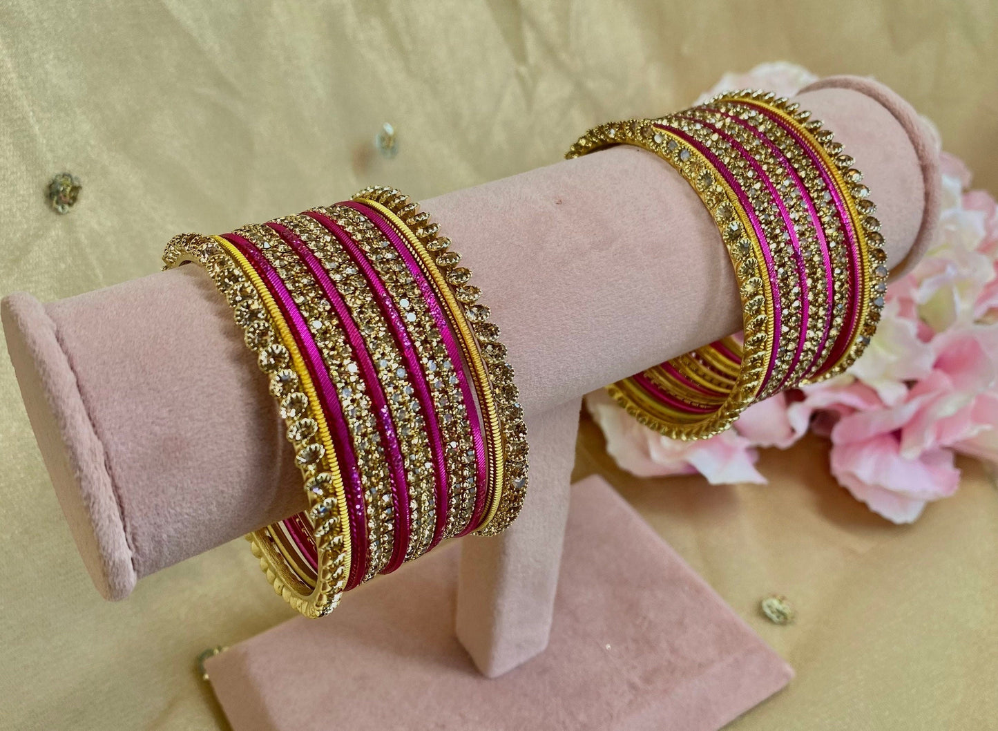 Mini Hot Pink/Golden Bangle Set/Indian/ Pakistani/Jewelley/ Fashion Bracelet/small bangle/ wedding party/Gift for women