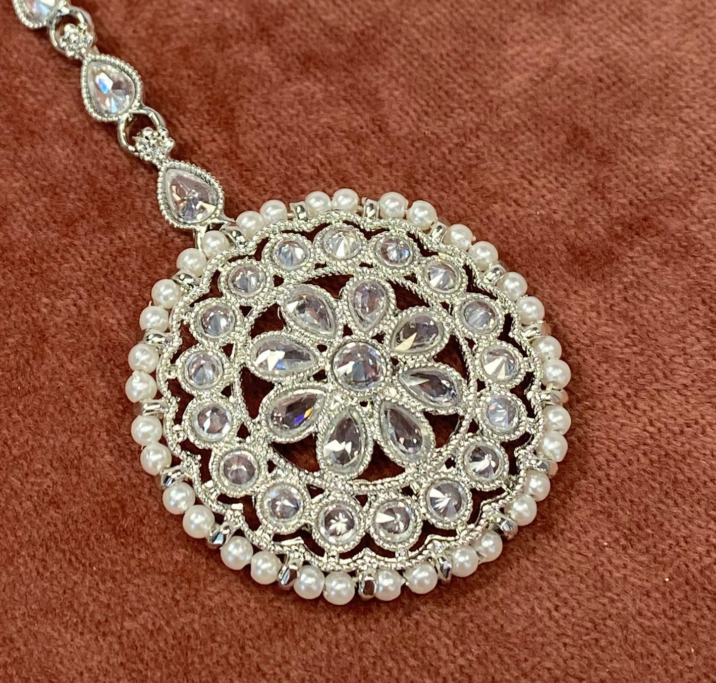 Silver Round Crystal Tikka