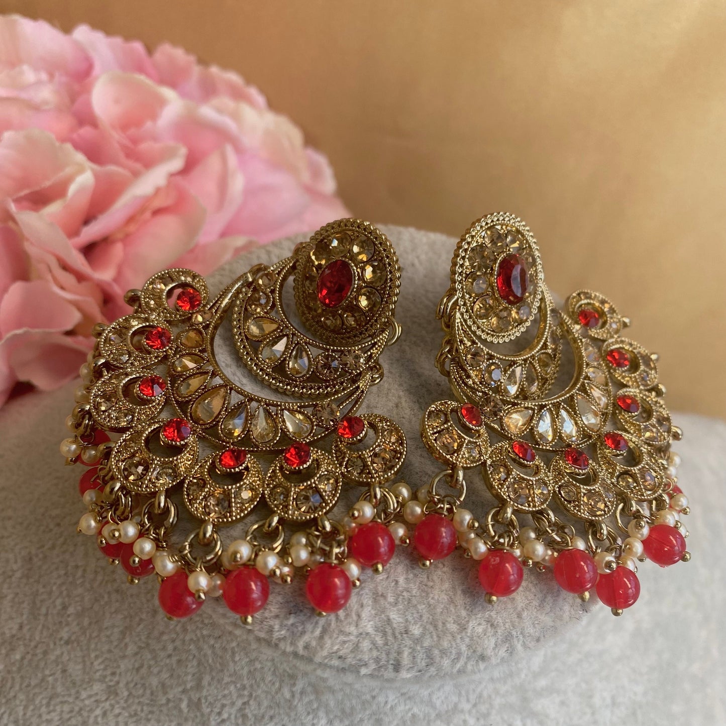 Red Antique gold Indian Earrings/ Fashion Jewellery/ Gift for Women/Indian/Pakistani style