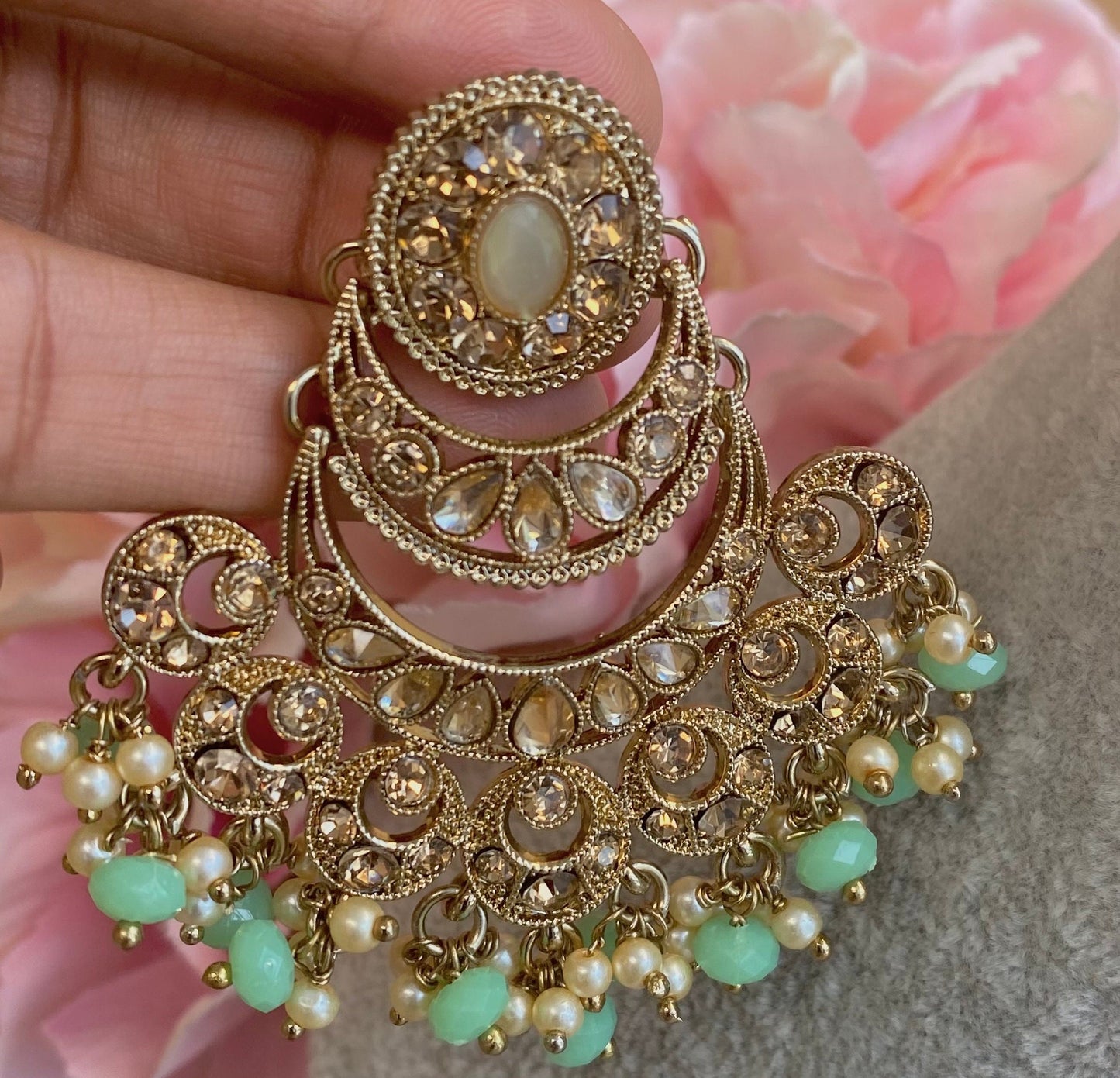 Mint Antique gold indian Earrings/ Fashion Jewellery/ Gift for Women/Indian/Pakistani style