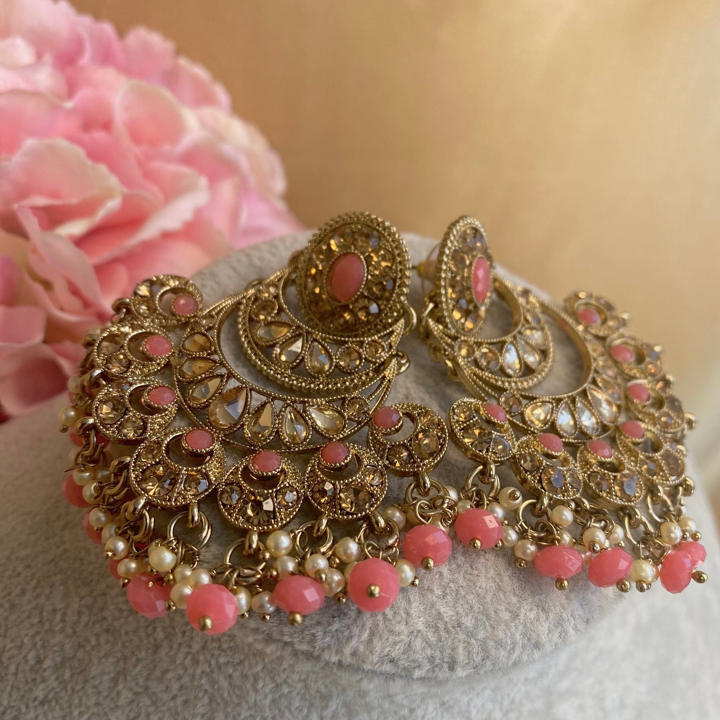 Coral Antique gold Indian Earrings/Fashion Jewellery/ Gift for Women/Indian/Pakistani style