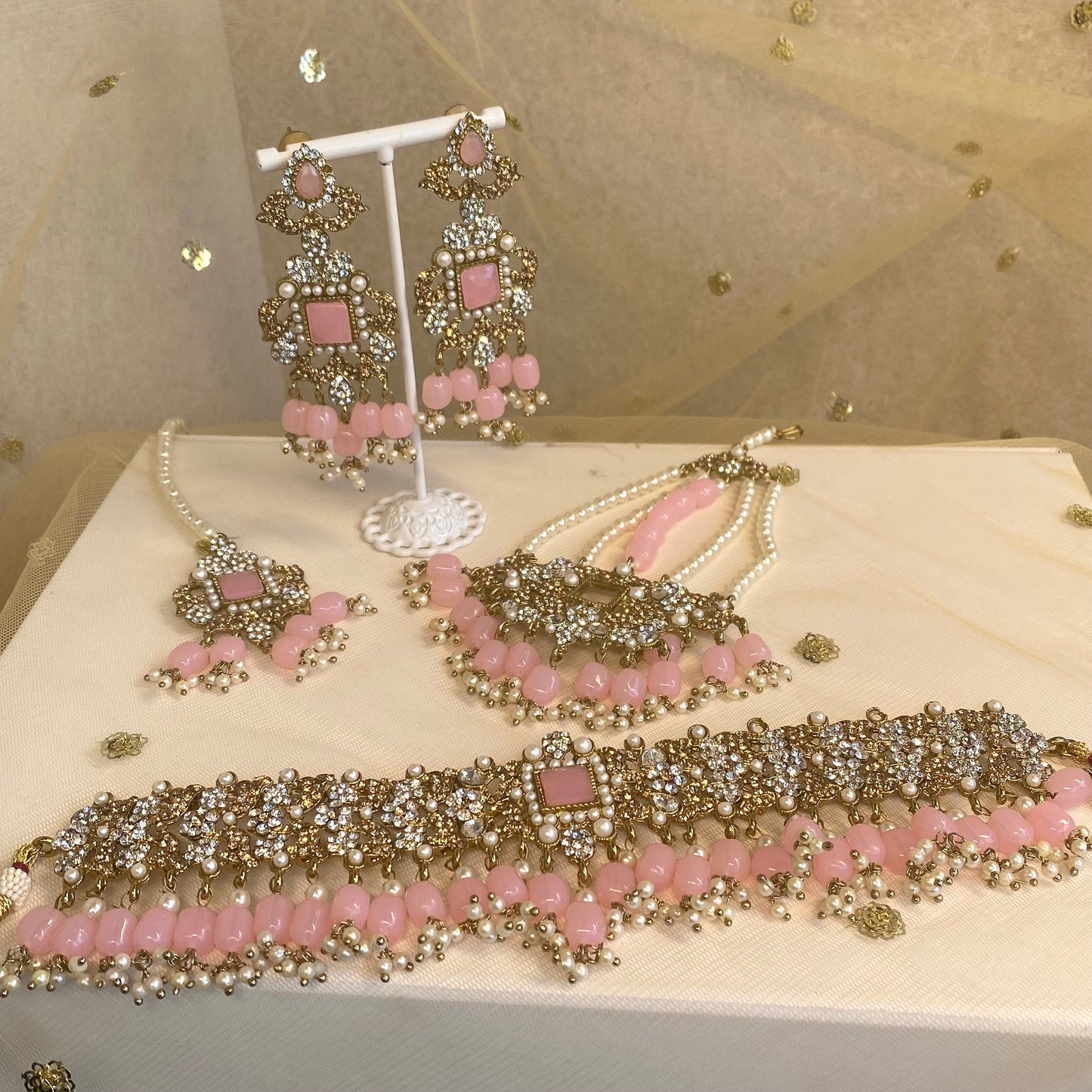 Bridal Pink Choker complete with Jhumar/ Unique Style/ Indian/ Pakistani/Fashion Jewellery/ Gift for Women