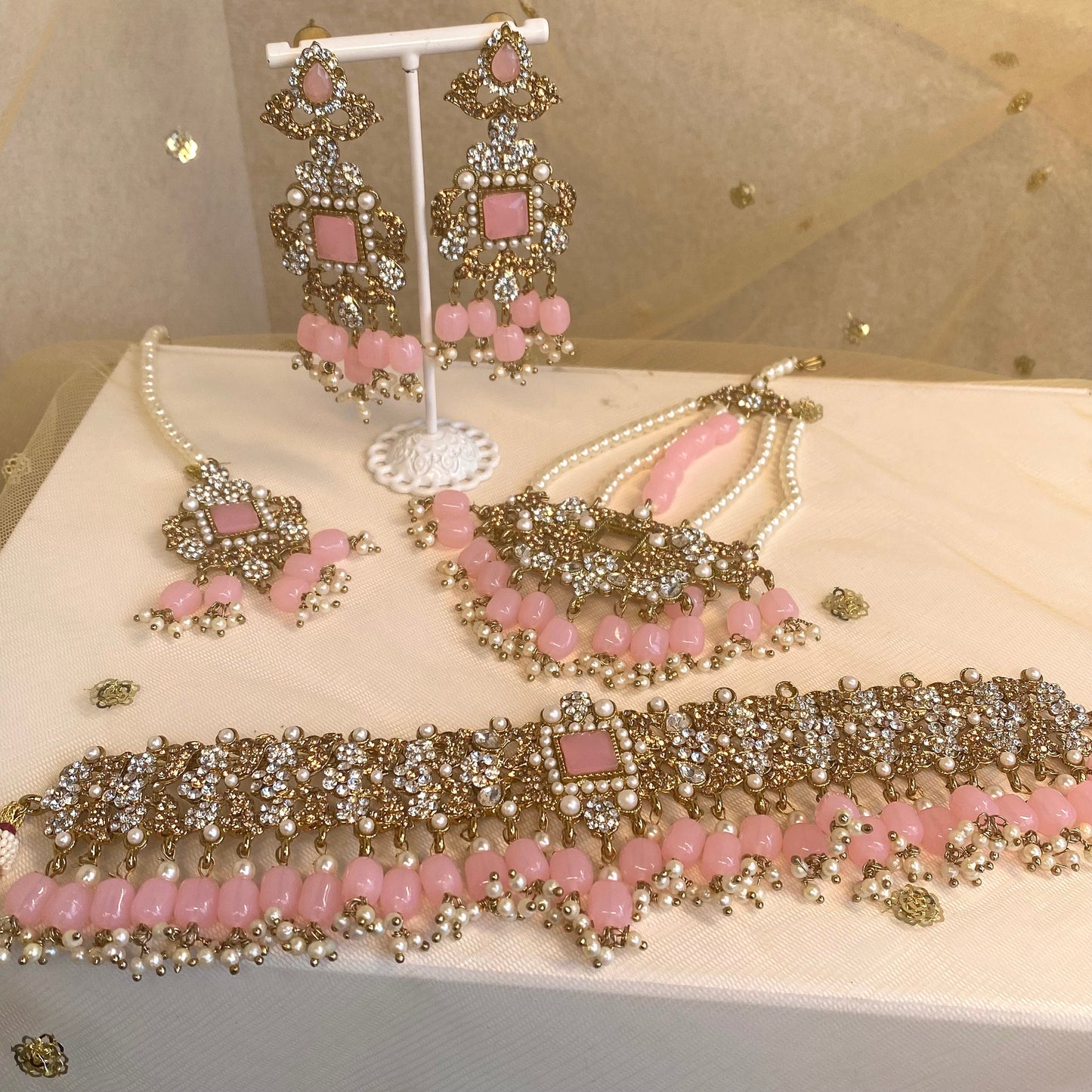 Bridal Pink Choker complete with Jhumar/ Unique Style/ Indian/ Pakistani/Fashion Jewellery/ Gift for Women