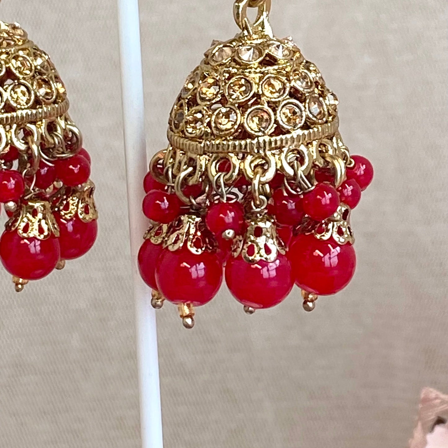 Red Jhumka and Tikka set/ Earring Indian/ Pakistani Style/ Jhumki/ Tikli