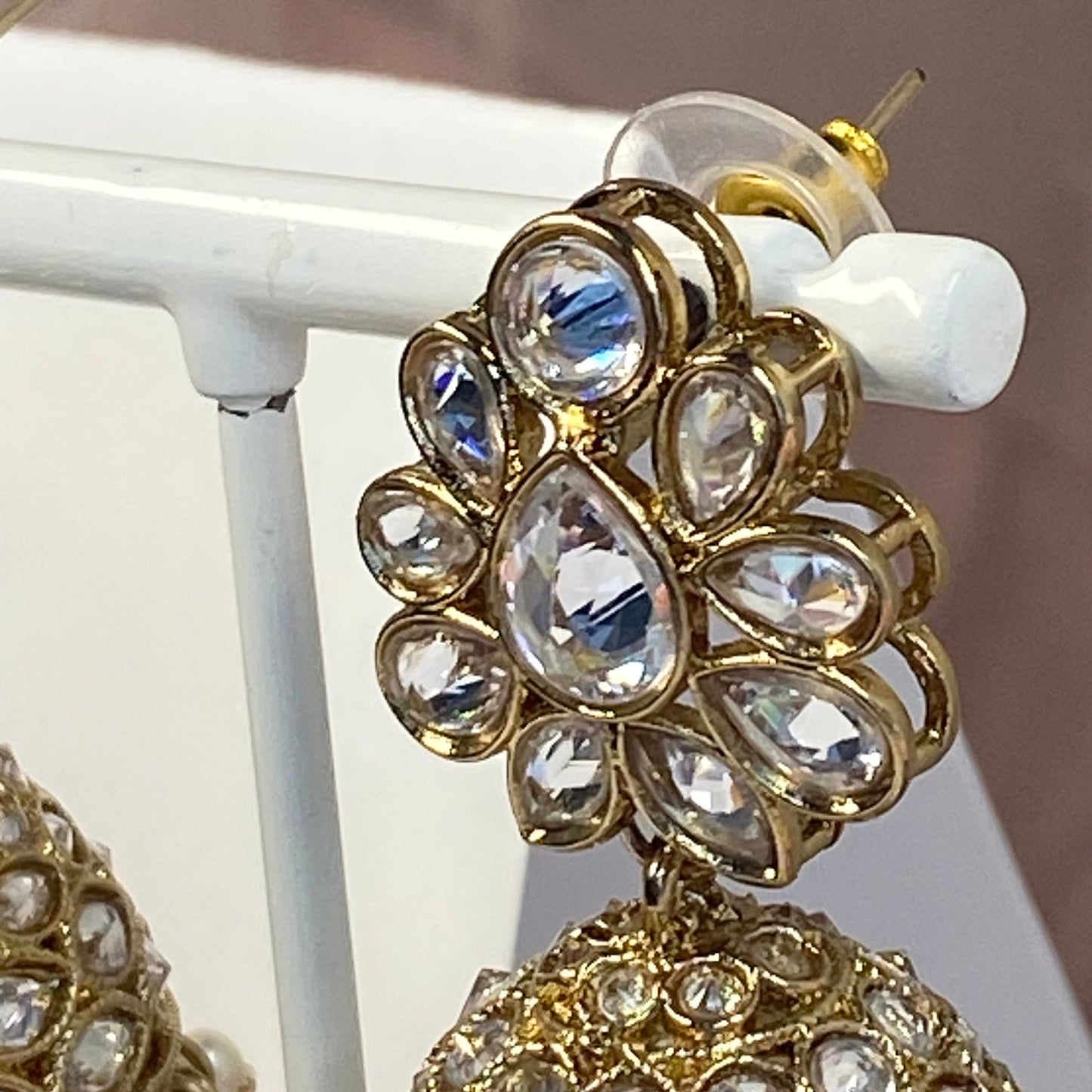 Bridal Clear Crystal Necklace set - Indian/ Pakistani Style/Bridal set/Wedding/ Light gold