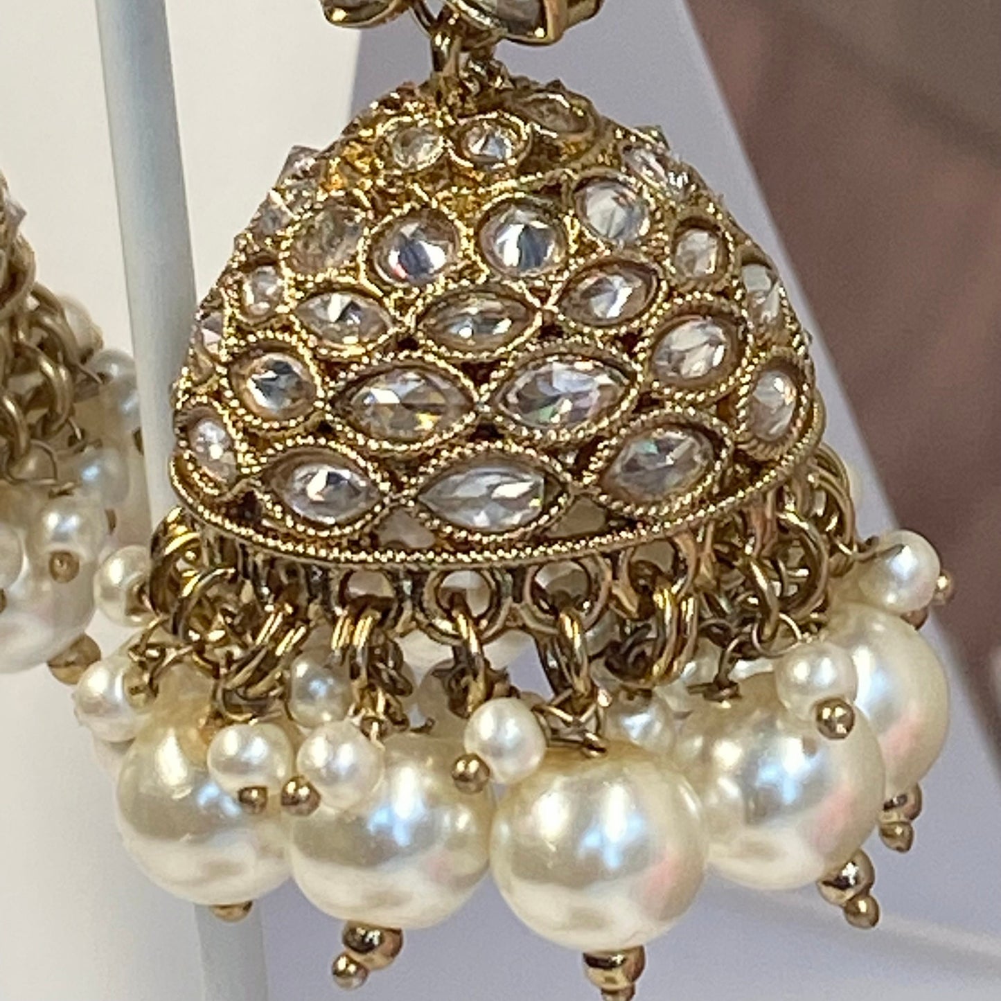 Bridal Clear Crystal Necklace set - Indian/ Pakistani Style/Bridal set/Wedding/ Light gold