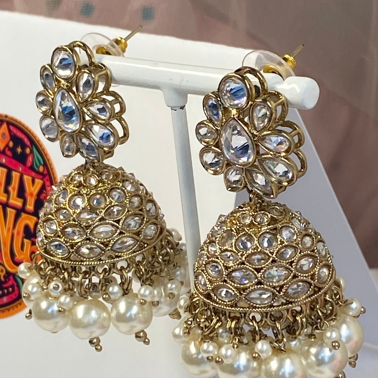 Bridal Clear Crystal Necklace set - Indian/ Pakistani Style/Bridal set/Wedding/ Light gold