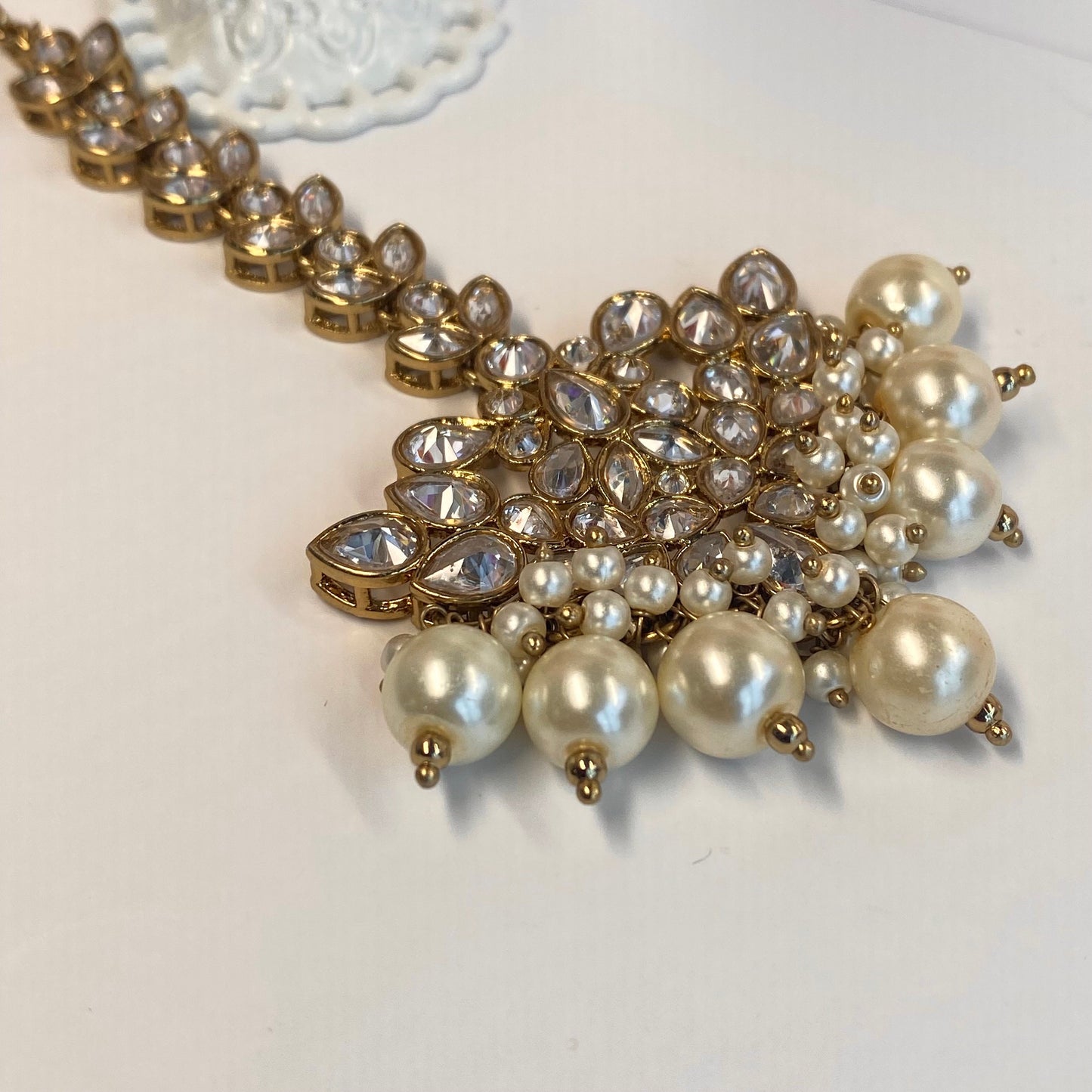 Bridal Clear Crystal Necklace set - Indian/ Pakistani Style/Bridal set/Wedding/ Light gold