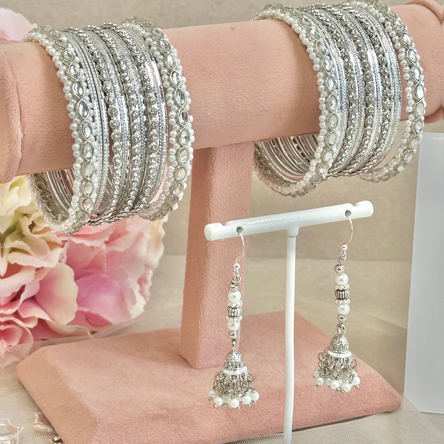 Silver Small Bangle Set with Earrings/Indian/ Pakistani/Jewelley/ Fashion Bracelet/small bangle/ wedding party/Valentines gifts