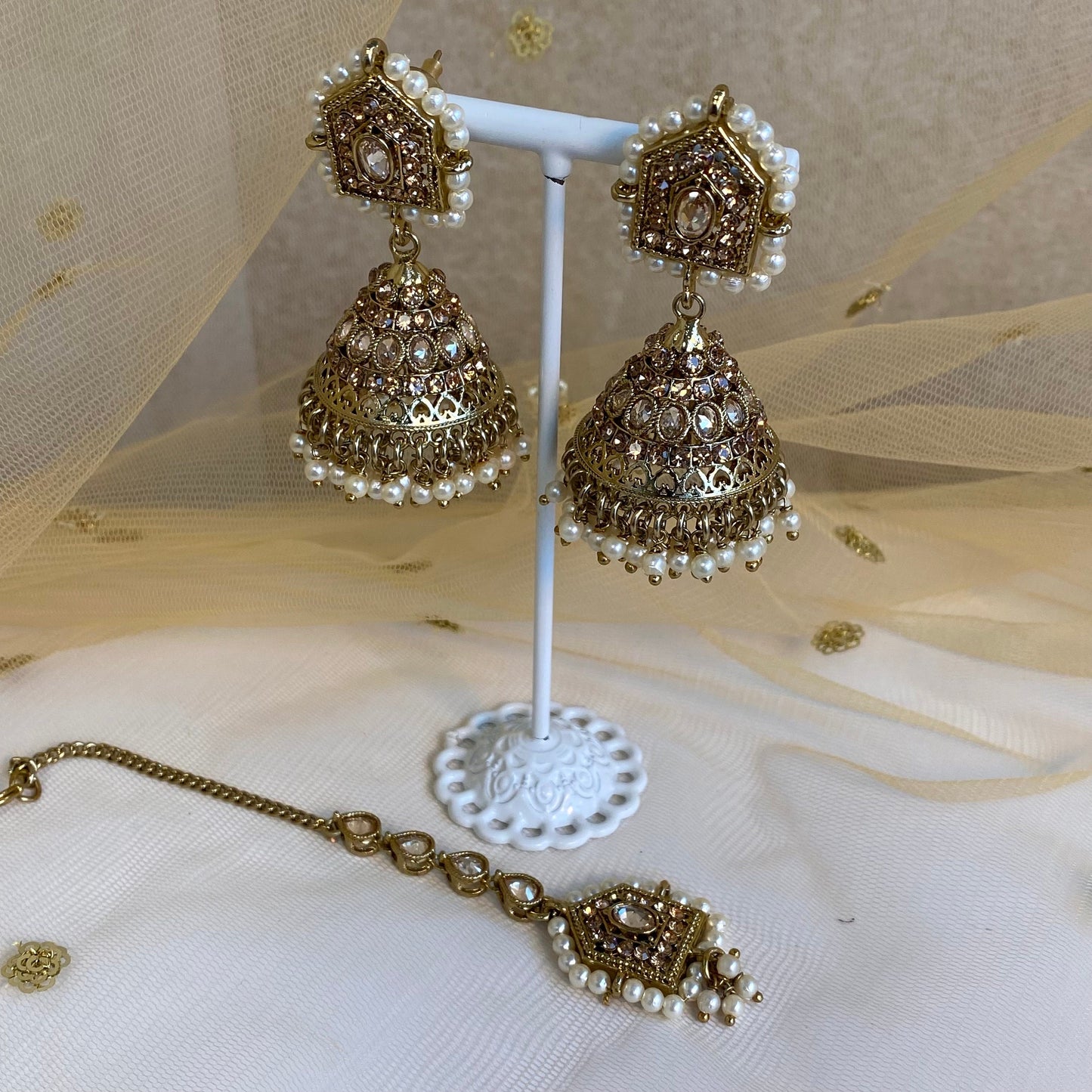Golden Jhumka Earring and Tikka Set