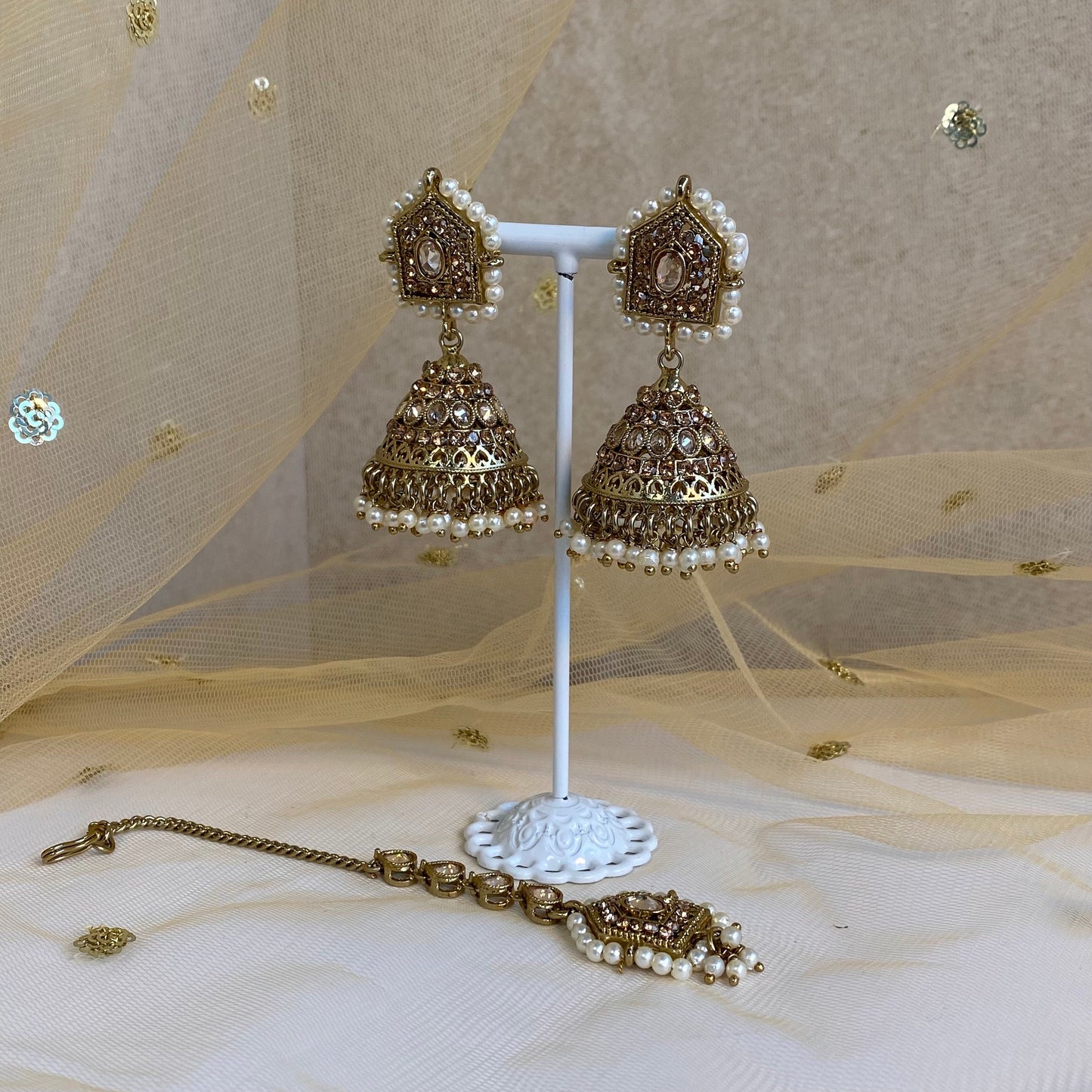 Golden Jhumka Earring and Tikka Set