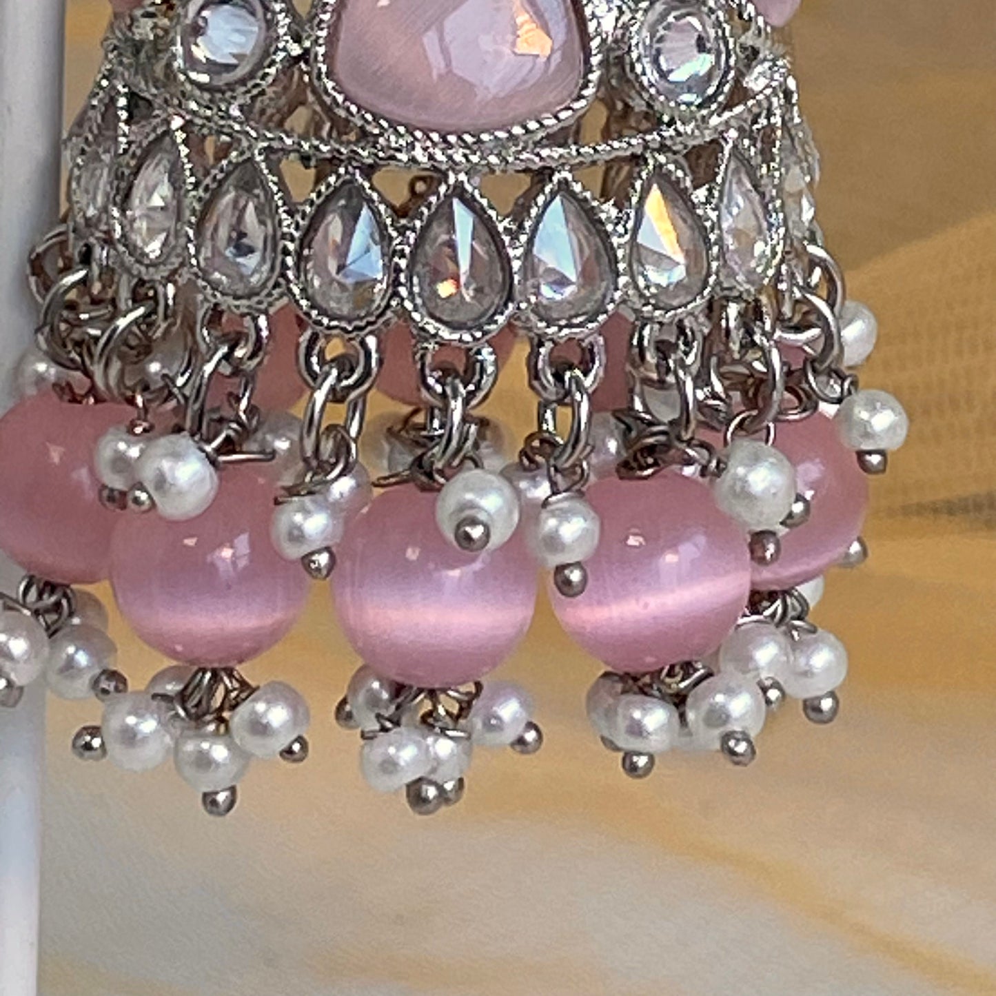 Silver Jhumka Earrings - Pink