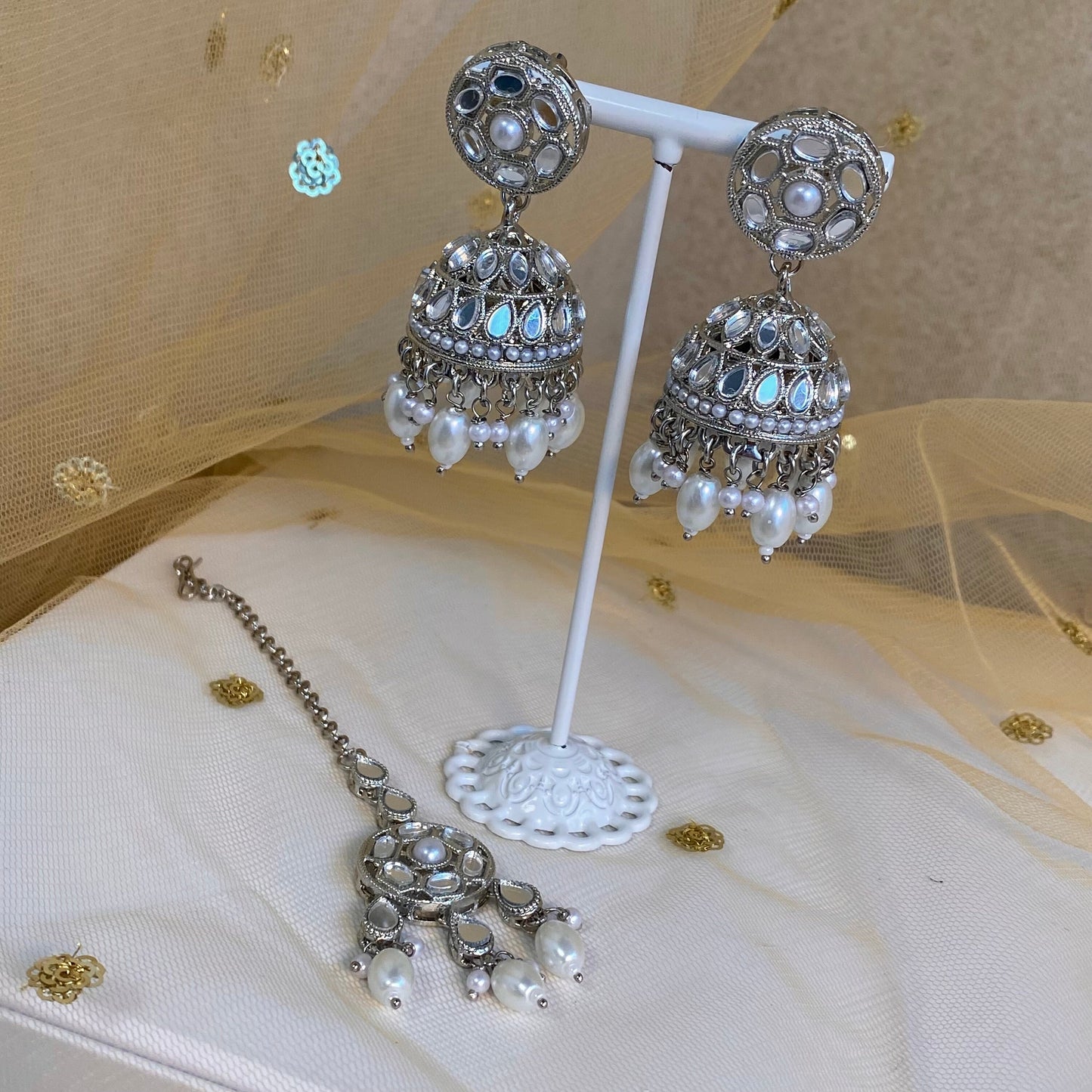 Mirrored Earring and Tikka Set