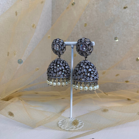 Grey Diamante Medium Jhumka Earrings/ Fashion Jewellery/ Gift for Women/Indian/Pakistani style