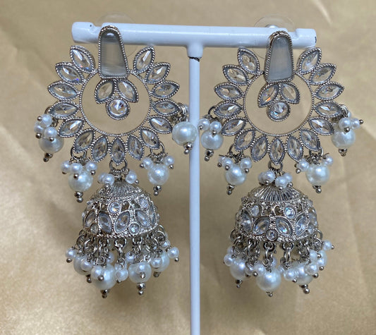 Silver Medium Jhumka Earrings/Silver Jhumkis/ Fashion Jewellery/ Gift for Women/Indian/Pakistani style