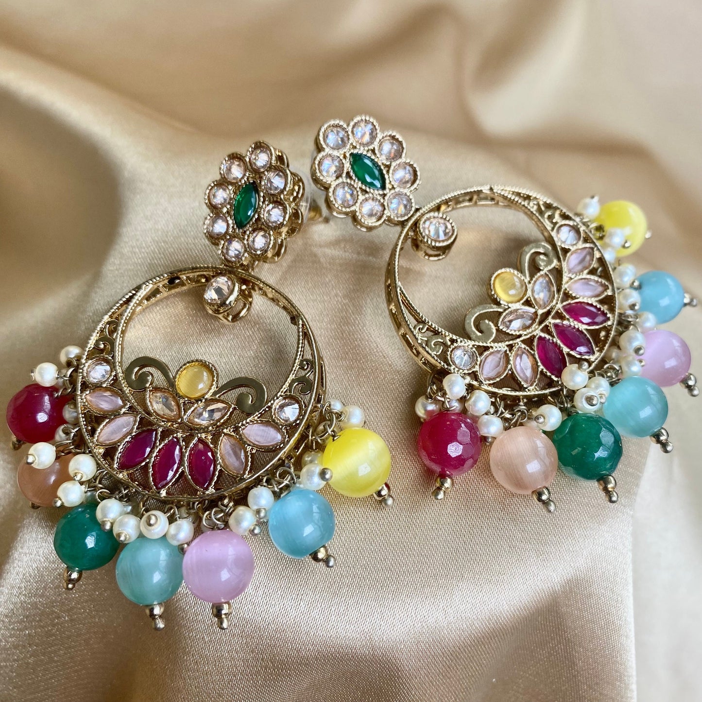 Crystal Multicolour Earrings/Indian Mehendi Night Earrings/Fashion Jewellery/ Gift for Women/Indian/Pakistani style