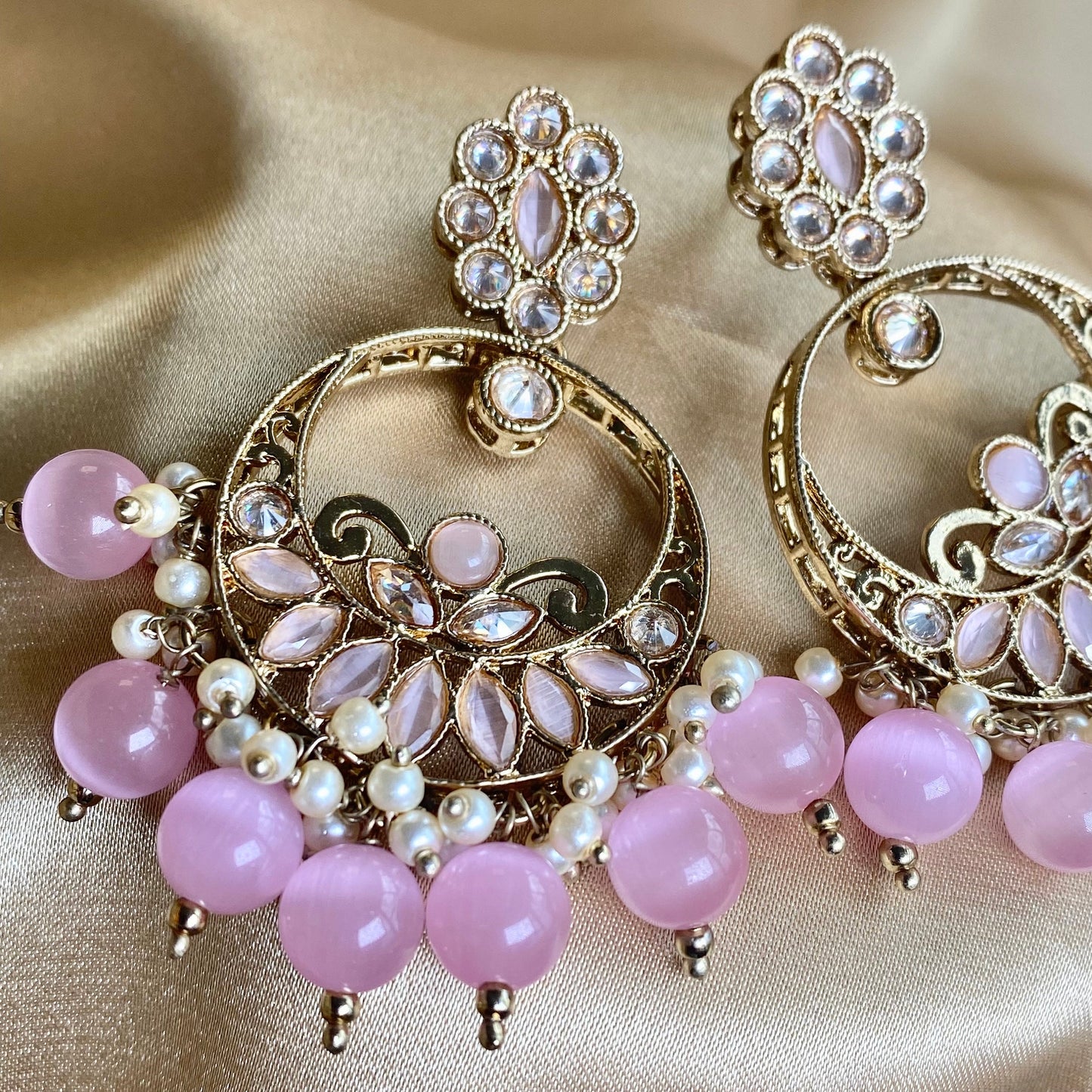 Crystal Pink Earrings/ Fashion Jewellery/ Gift for Women/Indian/Pakistani style/ Fashion Jewellery/ Gift for Women/Indian/Pakistani style