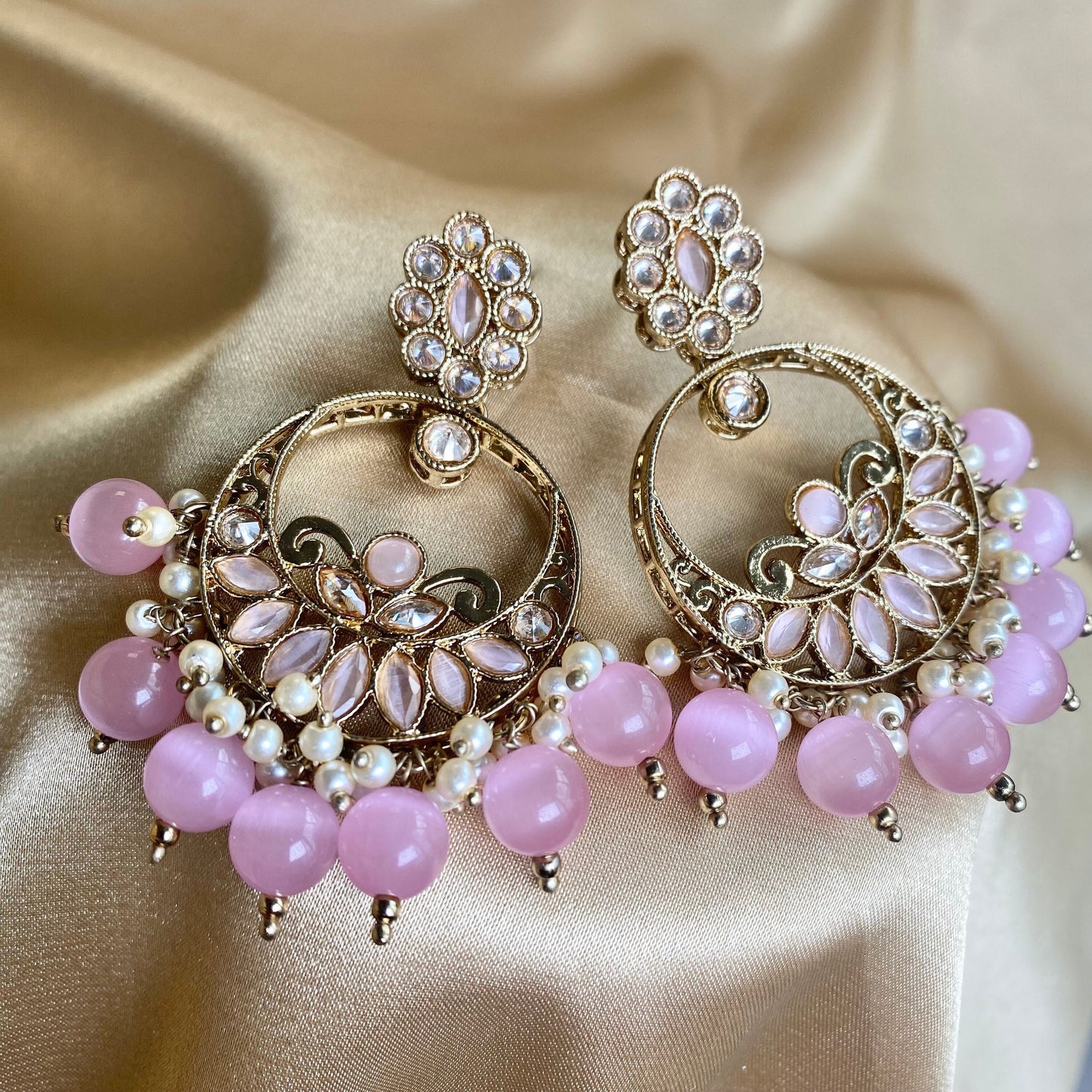 Crystal Pink Earrings/ Fashion Jewellery/ Gift for Women/Indian/Pakistani style/ Fashion Jewellery/ Gift for Women/Indian/Pakistani style