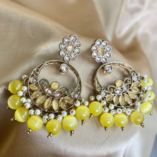 Crystal Yellow Earrings/ Fashion Jewellery/ Gift for Women/Indian/Pakistani style