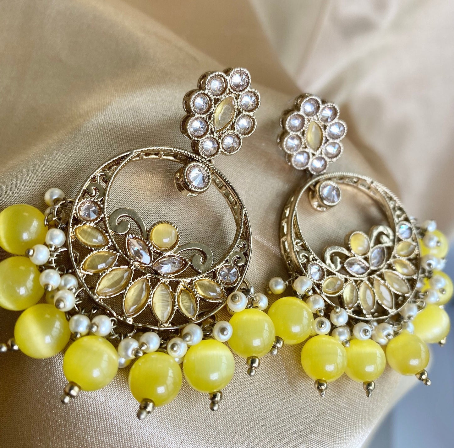Crystal Yellow Earrings/ Fashion Jewellery/ Gift for Women/Indian/Pakistani style