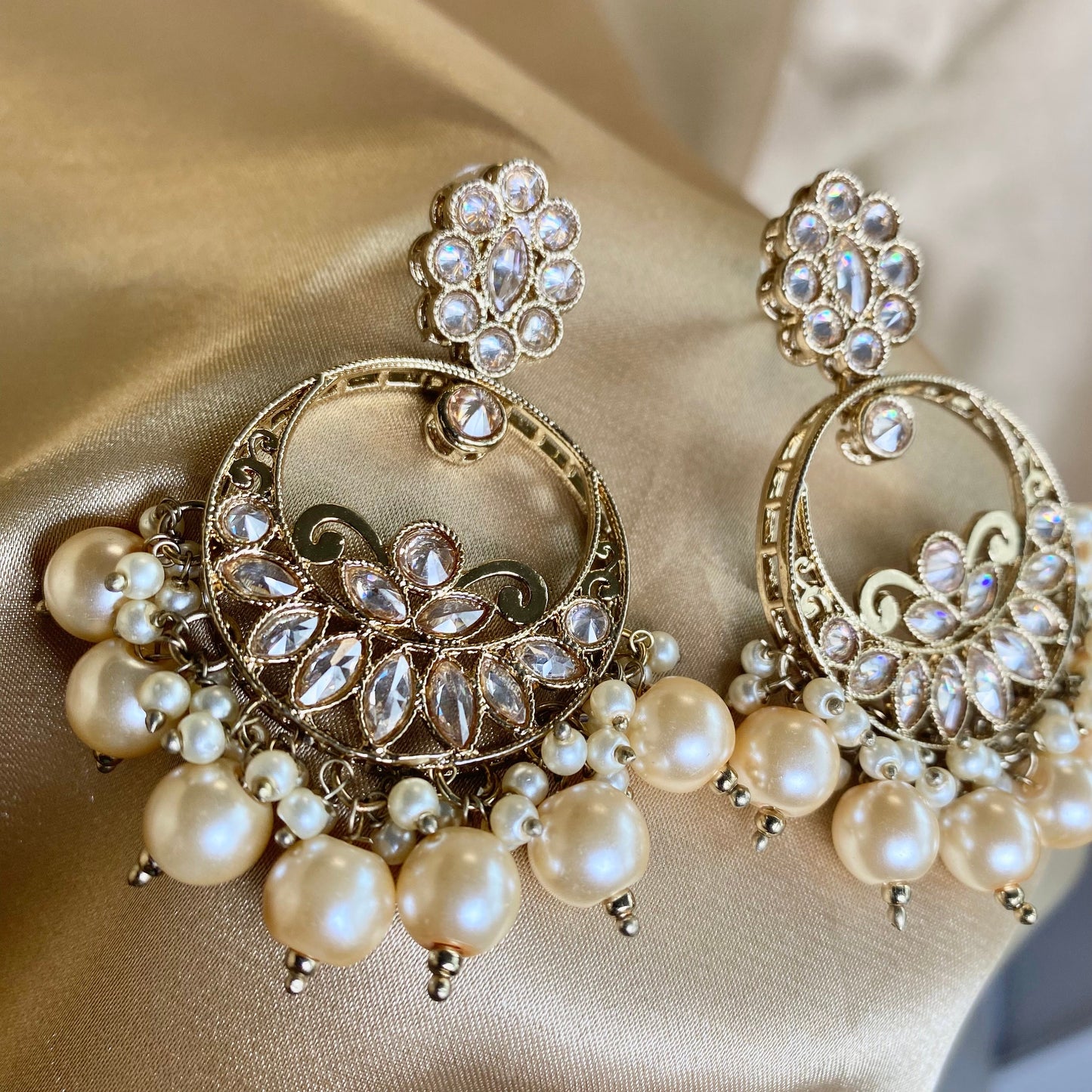 Crystal Golden Earrings Indian Style Earring/ Pakistani Fashion/Party Earring. Gift for women