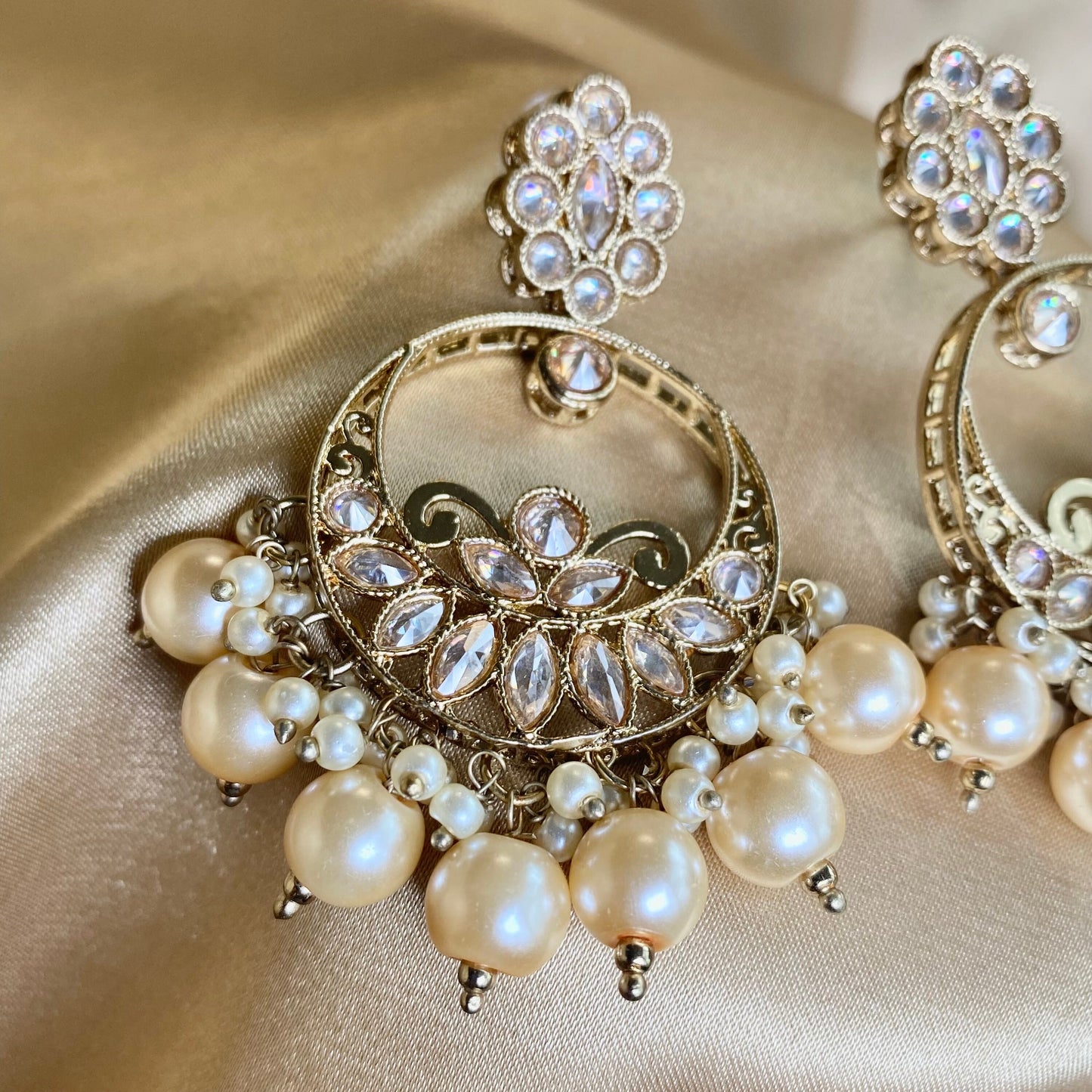 Crystal Golden Earrings Indian Style Earring/ Pakistani Fashion/Party Earring. Gift for women