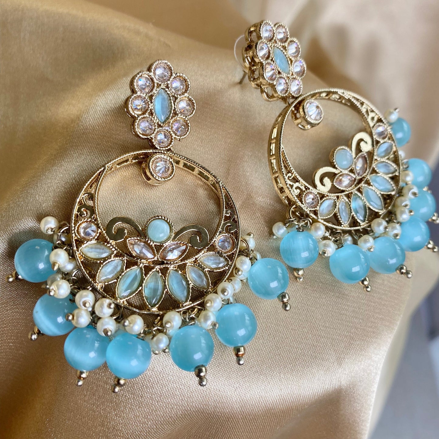 Crystal Light Blue Earrings/ Fashion Jewellery/ Gift for Women/Indian/Pakistani style