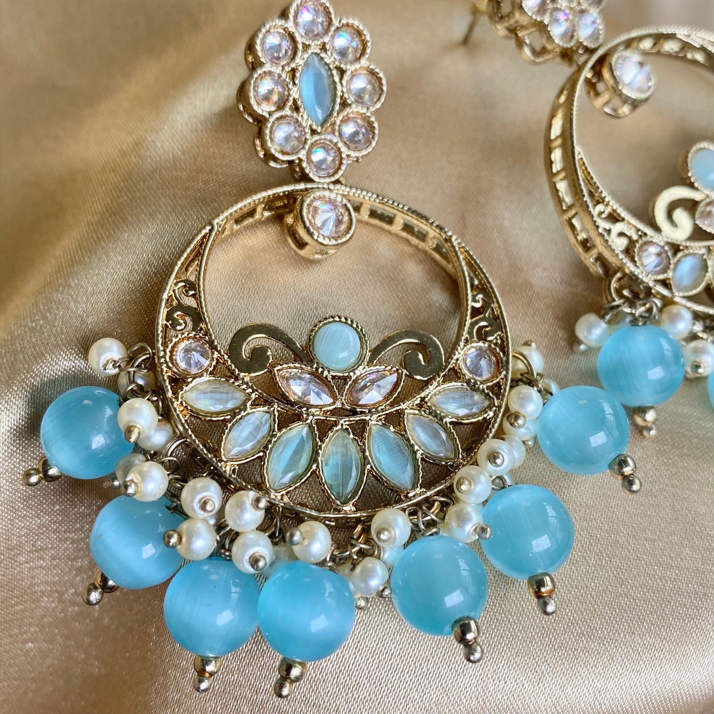 Crystal Light Blue Earrings/ Fashion Jewellery/ Gift for Women/Indian/Pakistani style