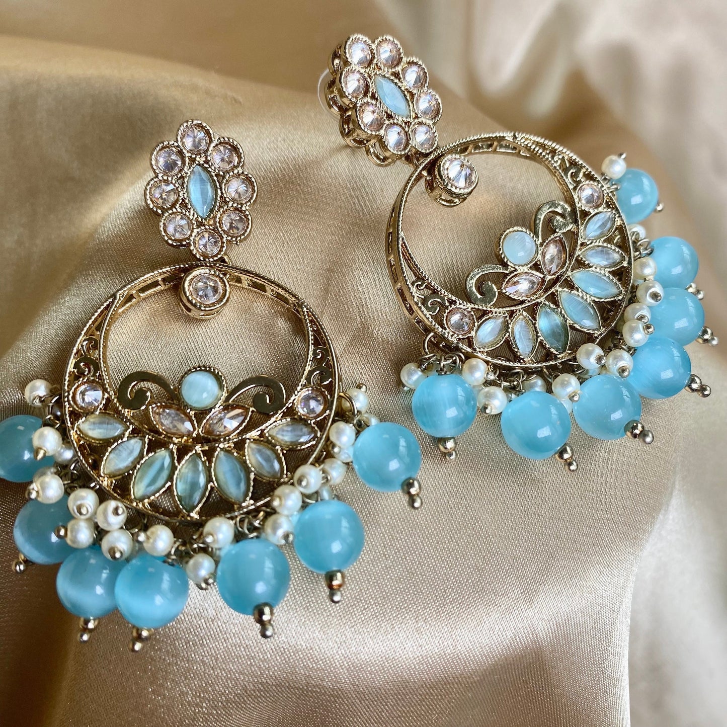Crystal Light Blue Earrings/ Fashion Jewellery/ Gift for Women/Indian/Pakistani style