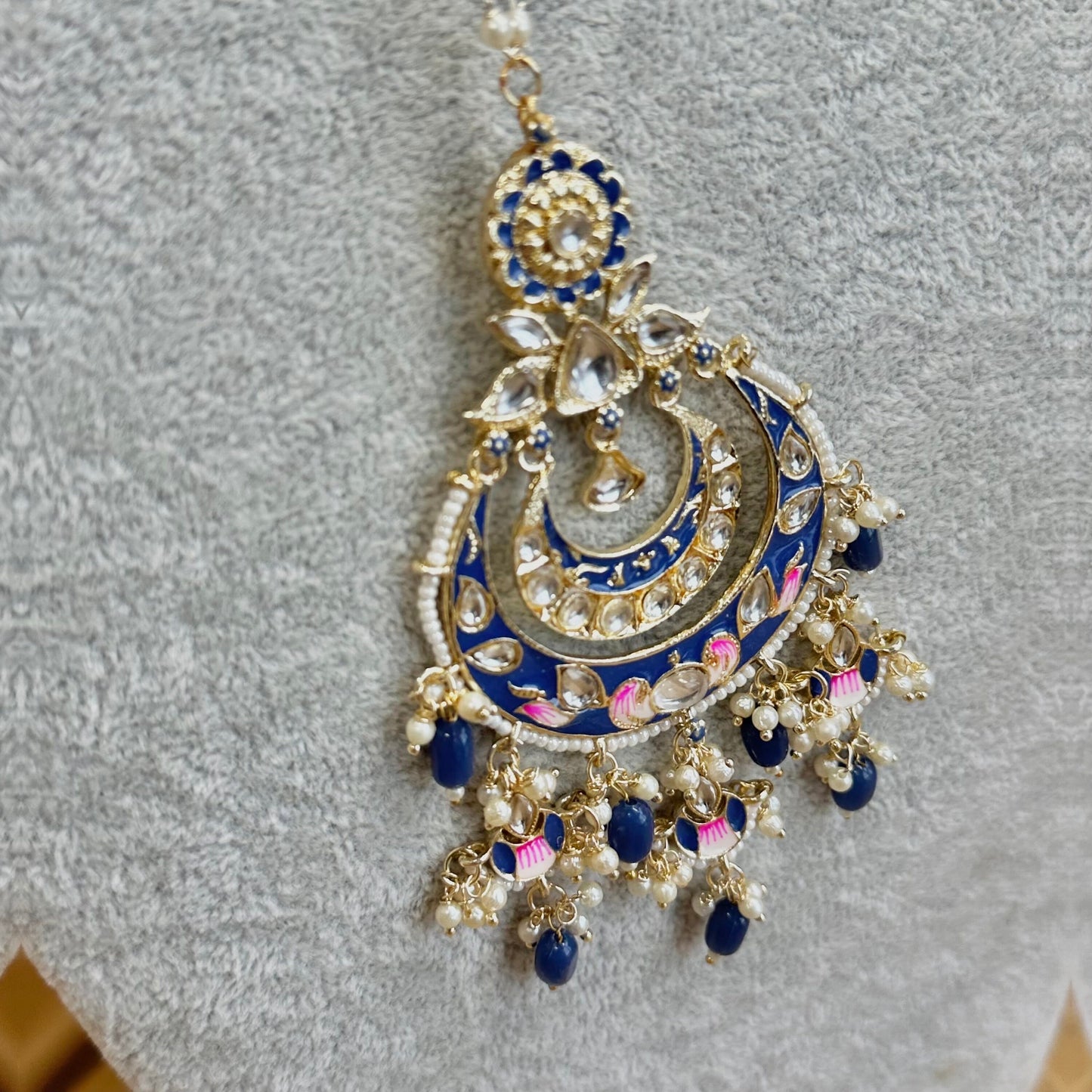 Meenakari/Faux Kudan Large Tikka - Navy/ Tikli/ Indian/ Pakistani Fashion Jewellery/Maang Tikkas