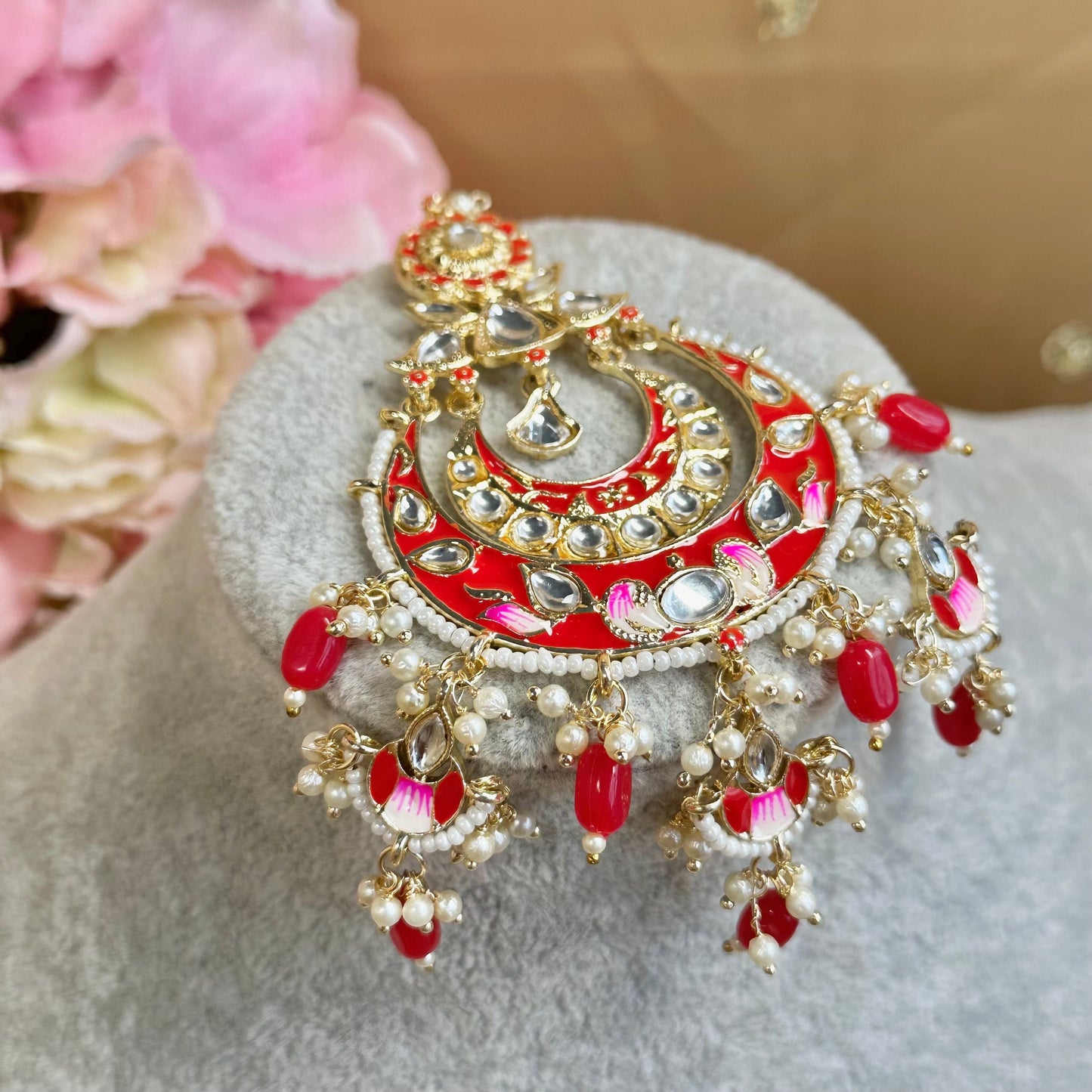 Meenakari/Faux Kudan Large Tikka - Red/ Tikli/ Indian/ Pakistani Fashion Jewellery/ Maang Tikkas