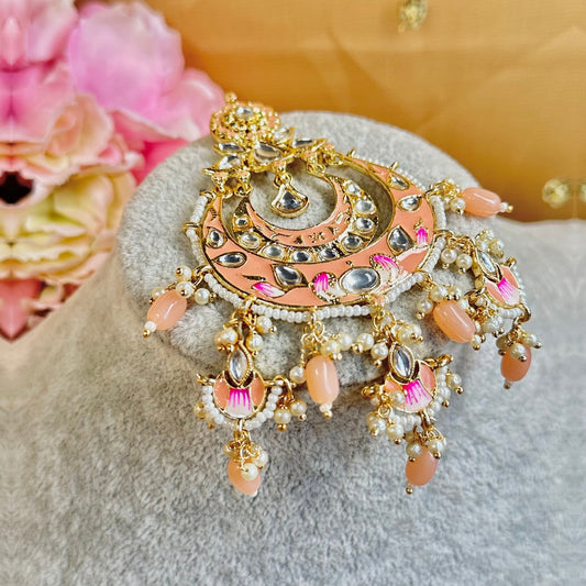 Meenakari/Faux Kudan Large Tikka - Peach/ Tikli/ Indian/ Pakistani Fashion Jewellery/Maang Tikkas
