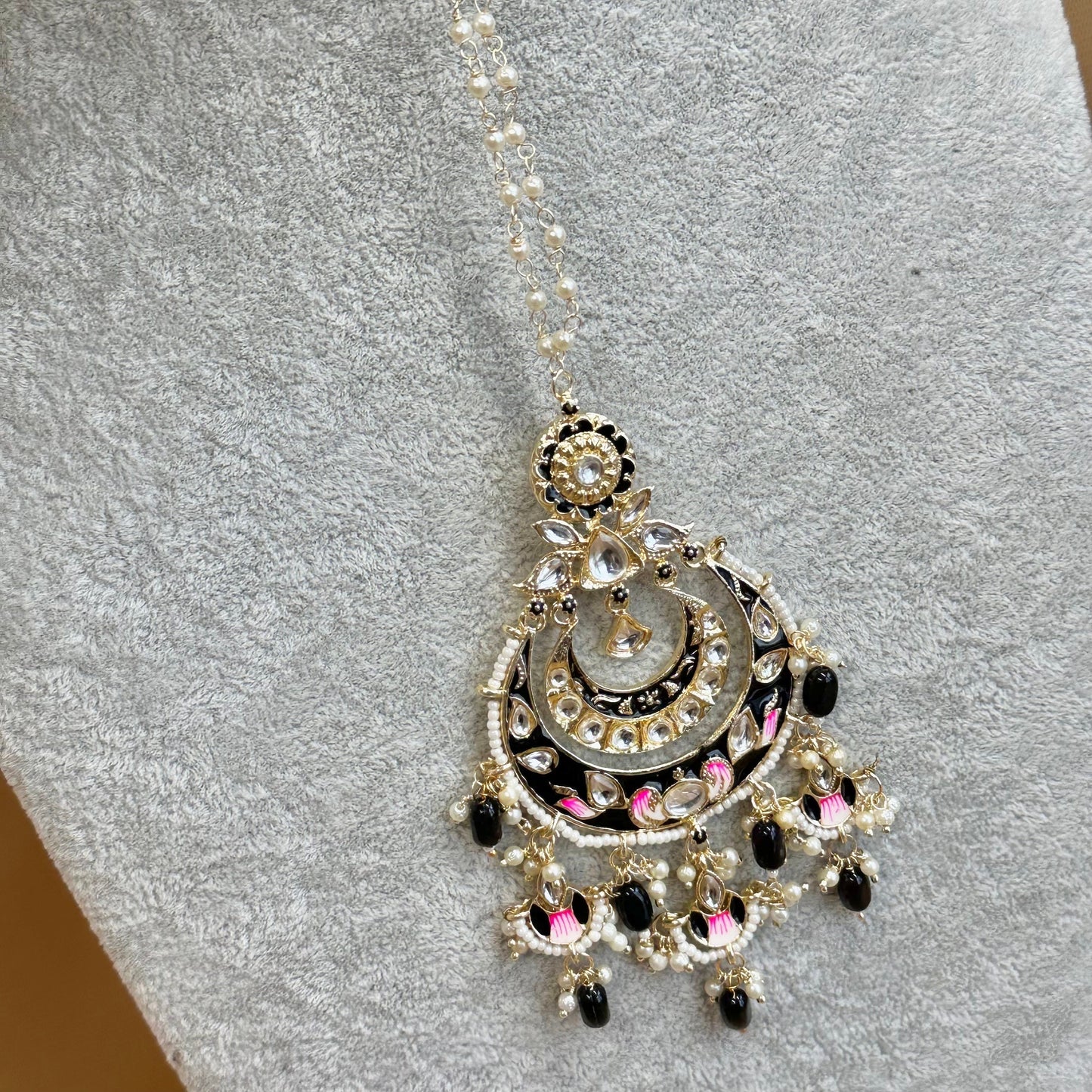Meenakari/Faux Kudan Large Tikka - Black/ Tikli/ Indian/ Pakistani Fashion Jewellery/ Maang Tikkas