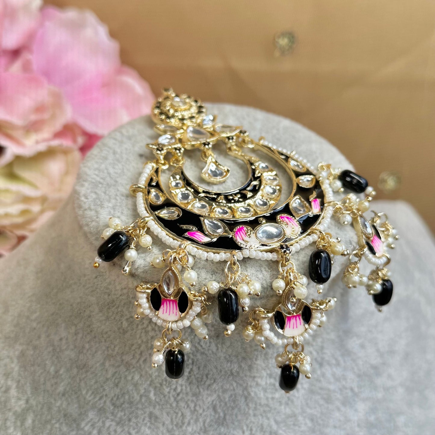 Meenakari/Faux Kudan Large Tikka - Black/ Tikli/ Indian/ Pakistani Fashion Jewellery/ Maang Tikkas