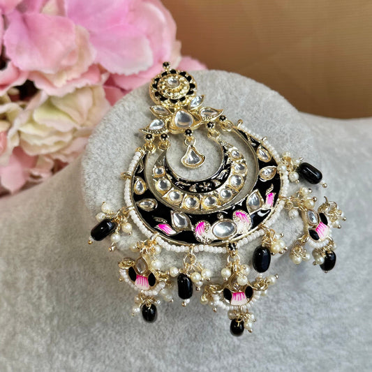 Meenakari/Faux Kudan Large Tikka - Black/ Tikli/ Indian/ Pakistani Fashion Jewellery/ Maang Tikkas