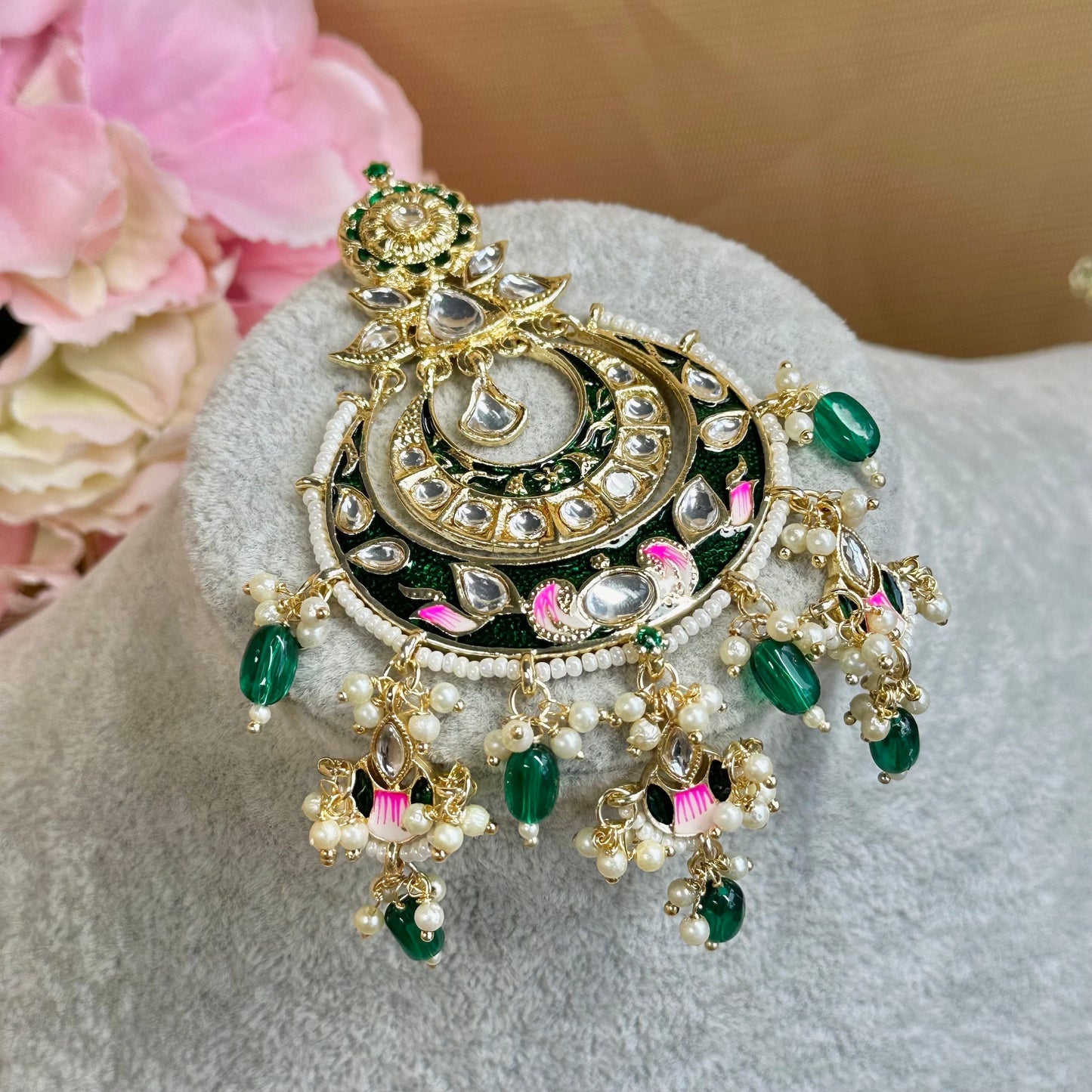 Meenakari/Faux Kudan Large Tikka - Green/ Tikli/ Indian/ Pakistani Fashion Jewellery/Maang Tikkas
