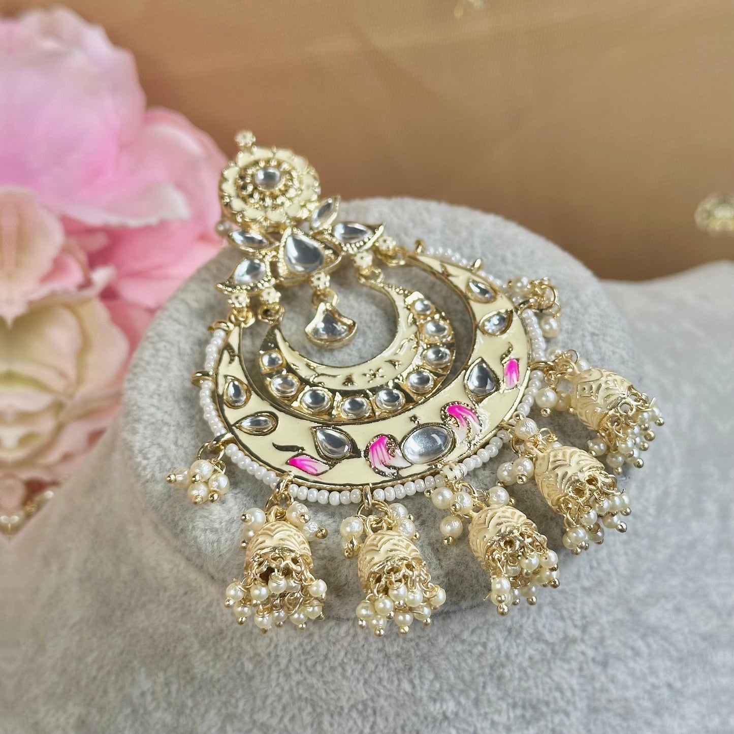 Meenakari/Faux Kudan Large Tikka - Cream/ Tikli/ Indian/ Pakistani Fashion Jewellery/Maang Tikkas