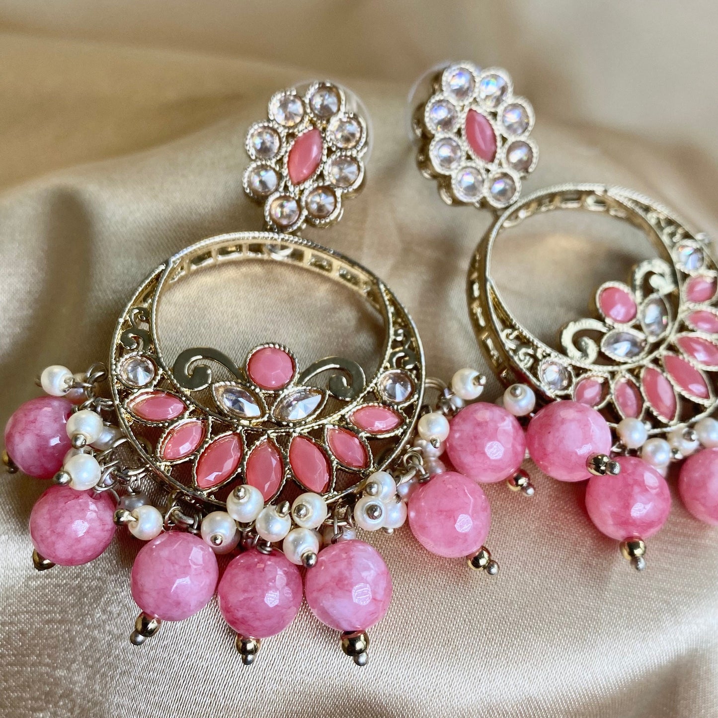 Crystal Coral Earrings/ Fashion Jewellery/ Gift for Women/Indian/Pakistani style