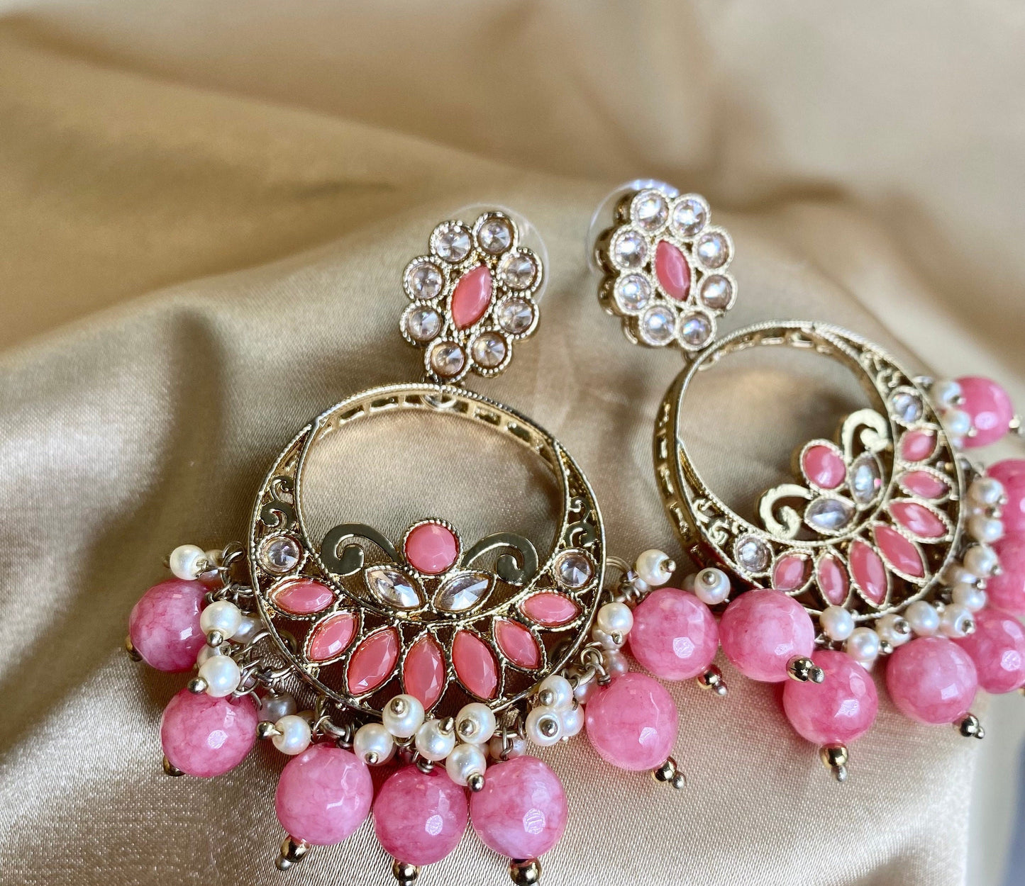 Crystal Coral Earrings/ Fashion Jewellery/ Gift for Women/Indian/Pakistani style