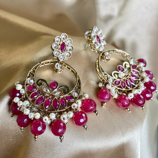 Crystal Maroon Earrings/ Fashion Jewellery/ Gift for Women/Indian/Pakistani style