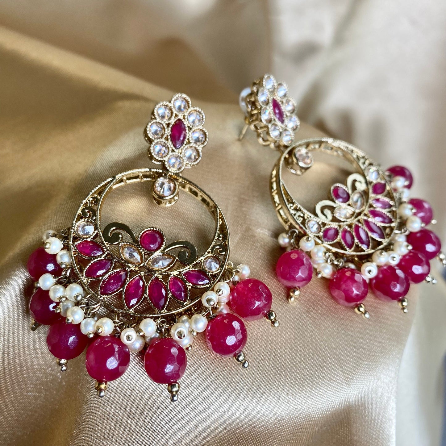 Crystal Maroon Earrings/ Fashion Jewellery/ Gift for Women/Indian/Pakistani style