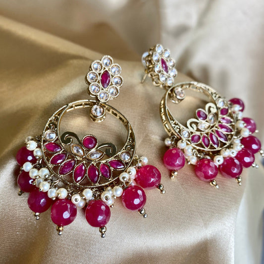 Crystal Maroon Earrings/ Fashion Jewellery/ Gift for Women/Indian/Pakistani style