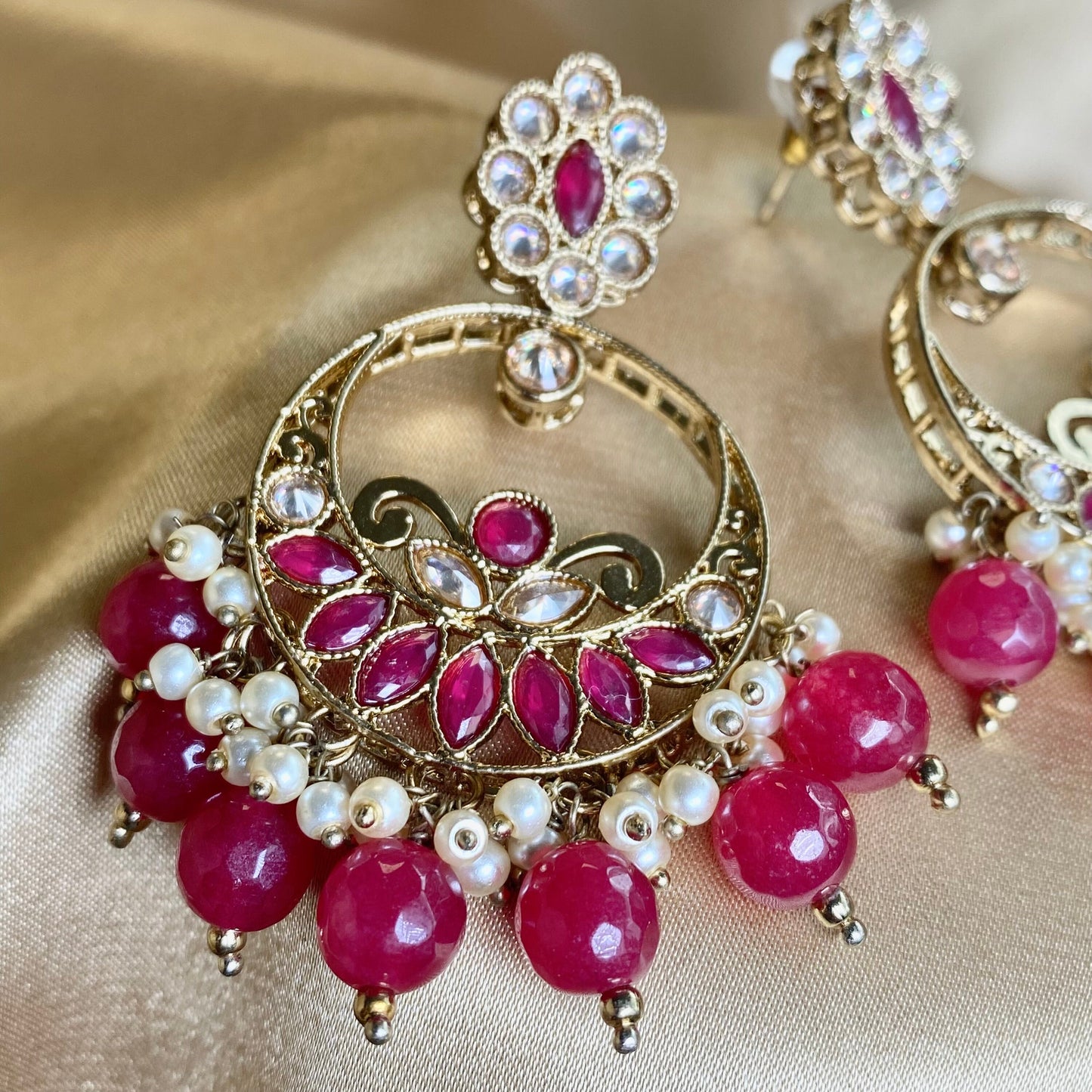 Crystal Maroon Earrings/ Fashion Jewellery/ Gift for Women/Indian/Pakistani style