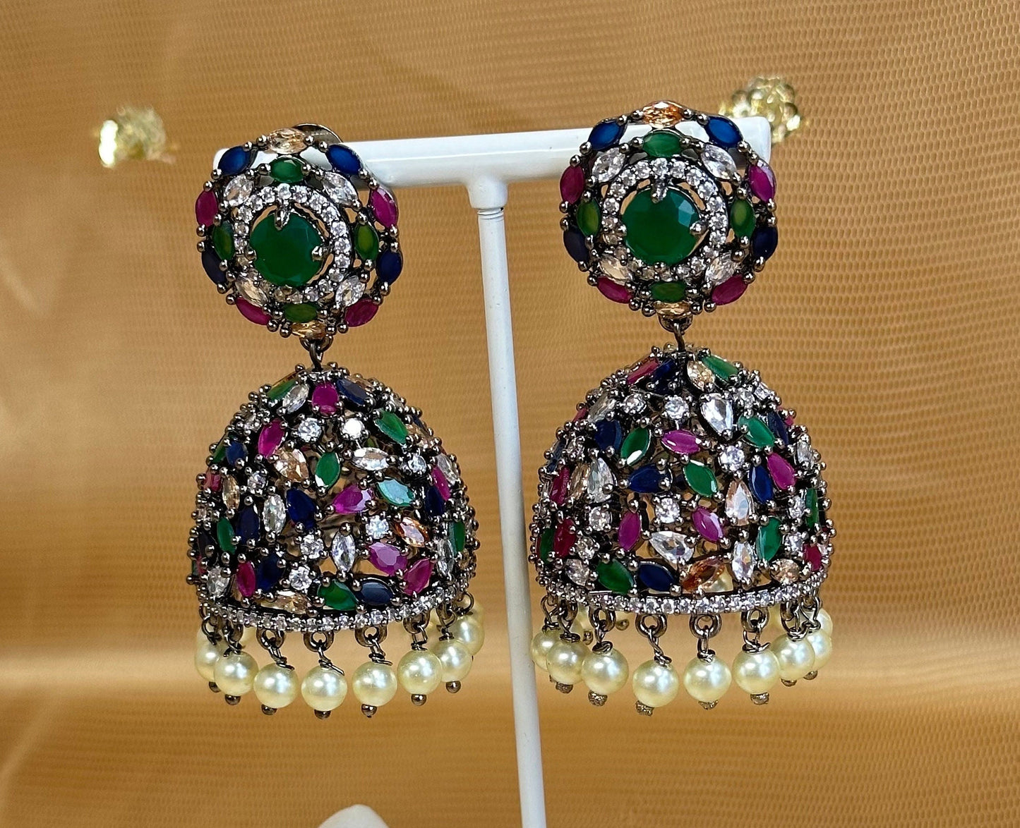 Multicolour Medium Diamante Jhumka Earrings