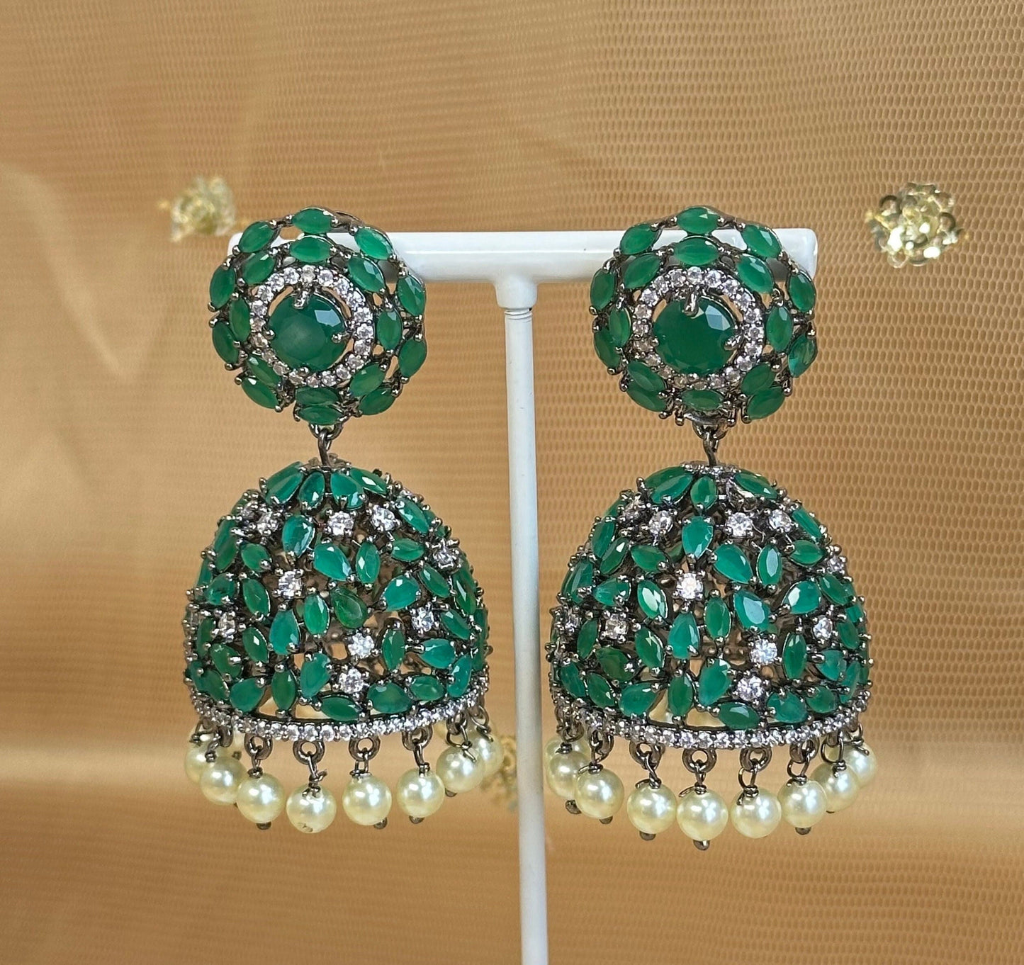 Green Medium Diamante Jhumka Earrings