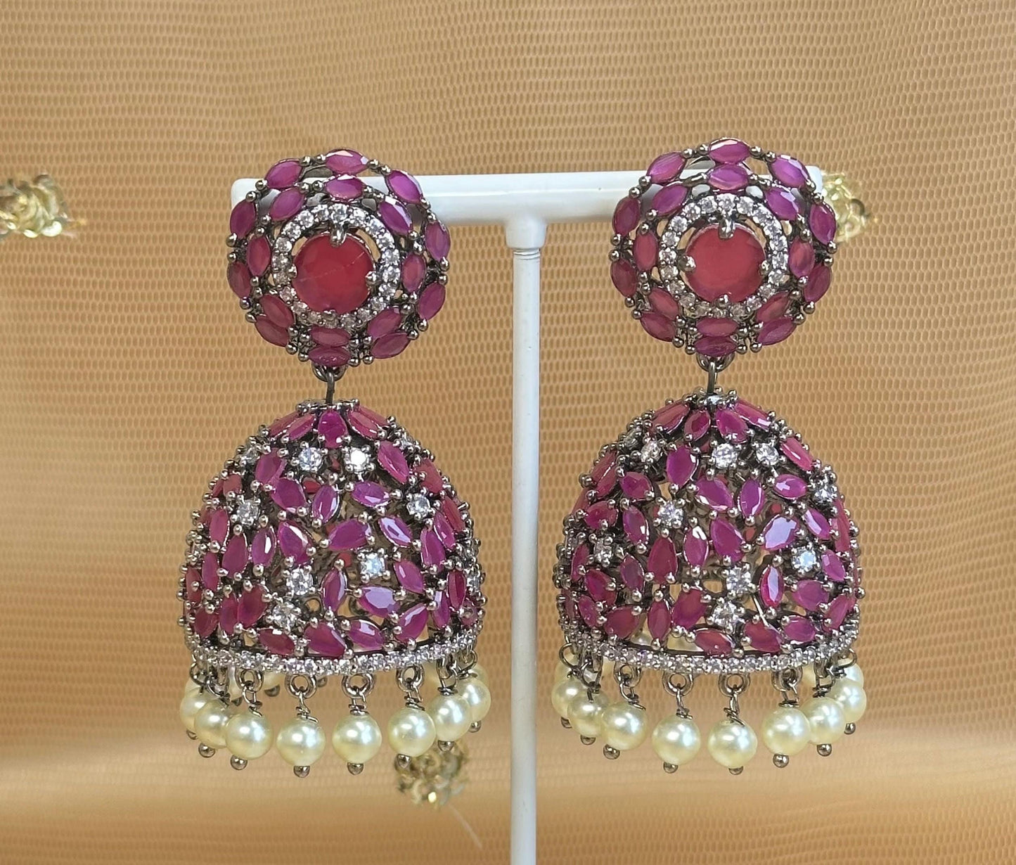 Purple Diamante Medium Jhumka Earrings