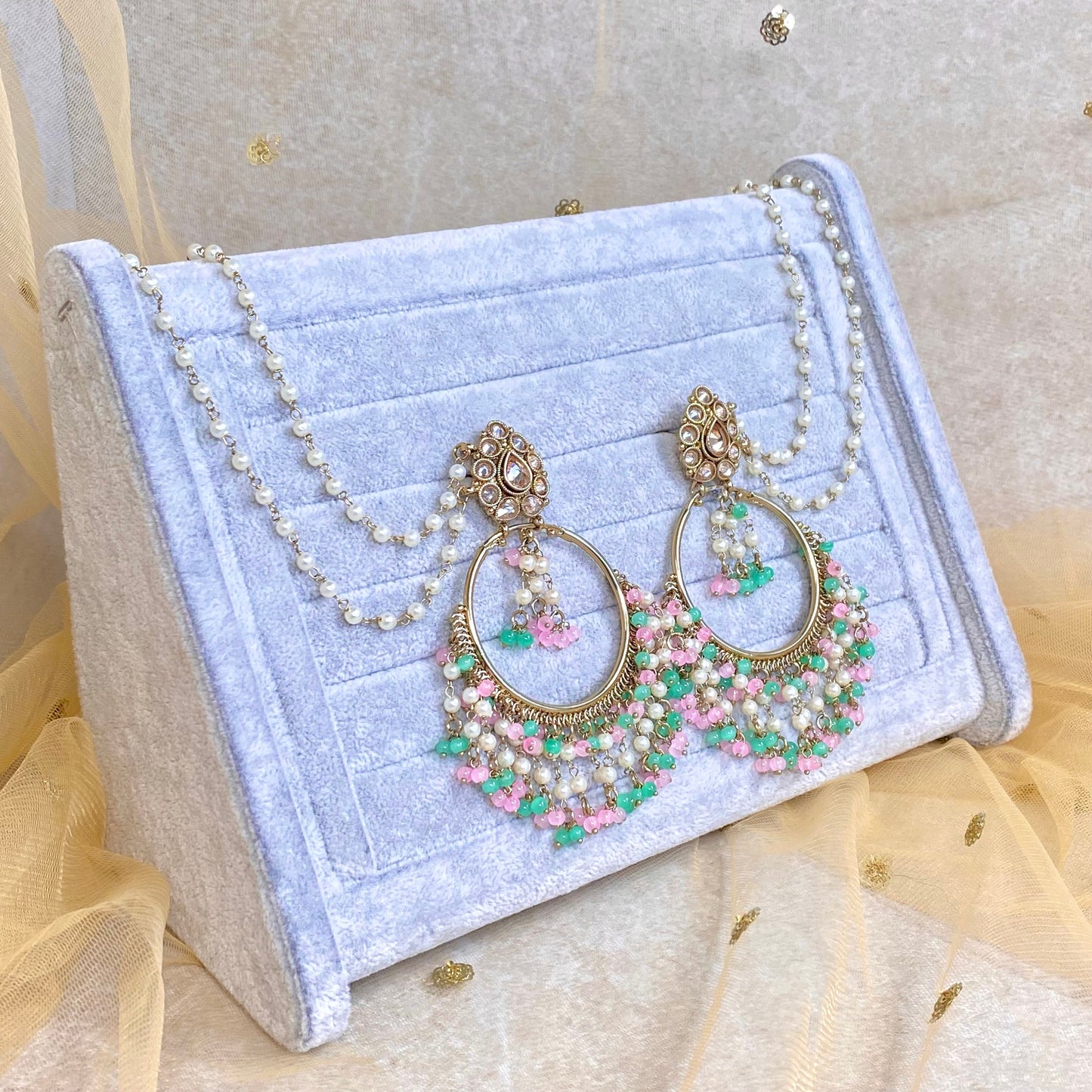 Pastel Hoop Indian Earrings with Chain! Pastel Earrings/Pastel Hoops/ Fashion Jewellery/ Gift for Women/Indian/Pakistani style/Chandbali